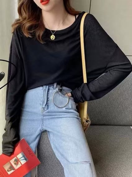 بلوزة مزمومة بأكمام طويلة أسود