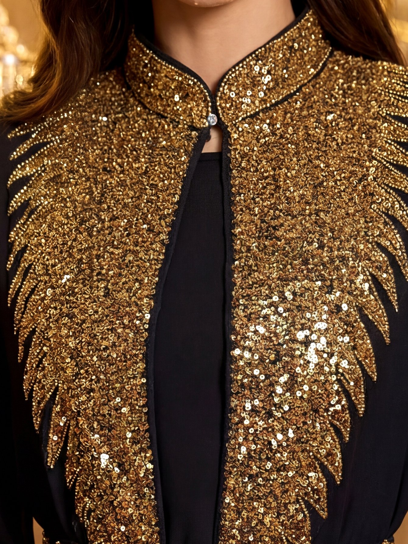 Black Pleated A-Line Maxi Dress and Gold Sequin Kaftan Set