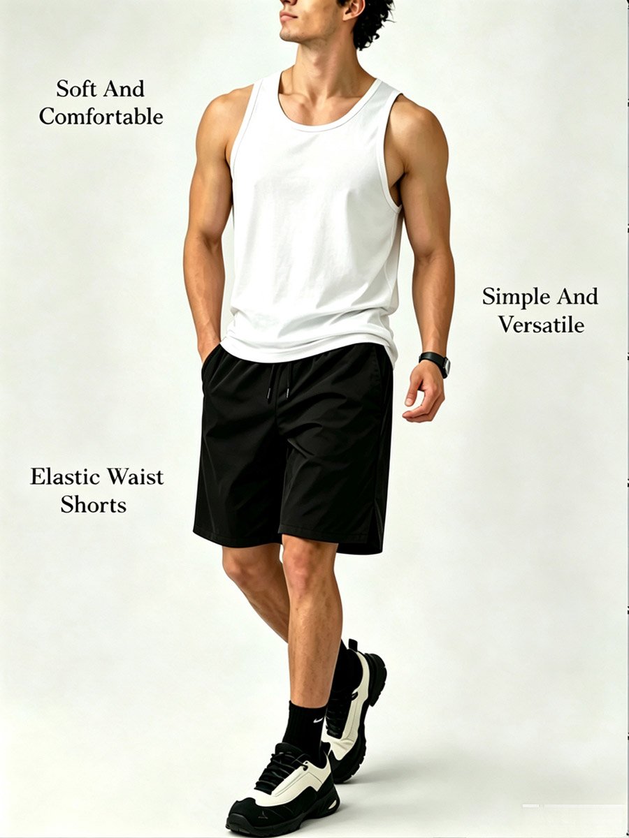 Men Basic Tank and Solid Shorts Co-ord Set