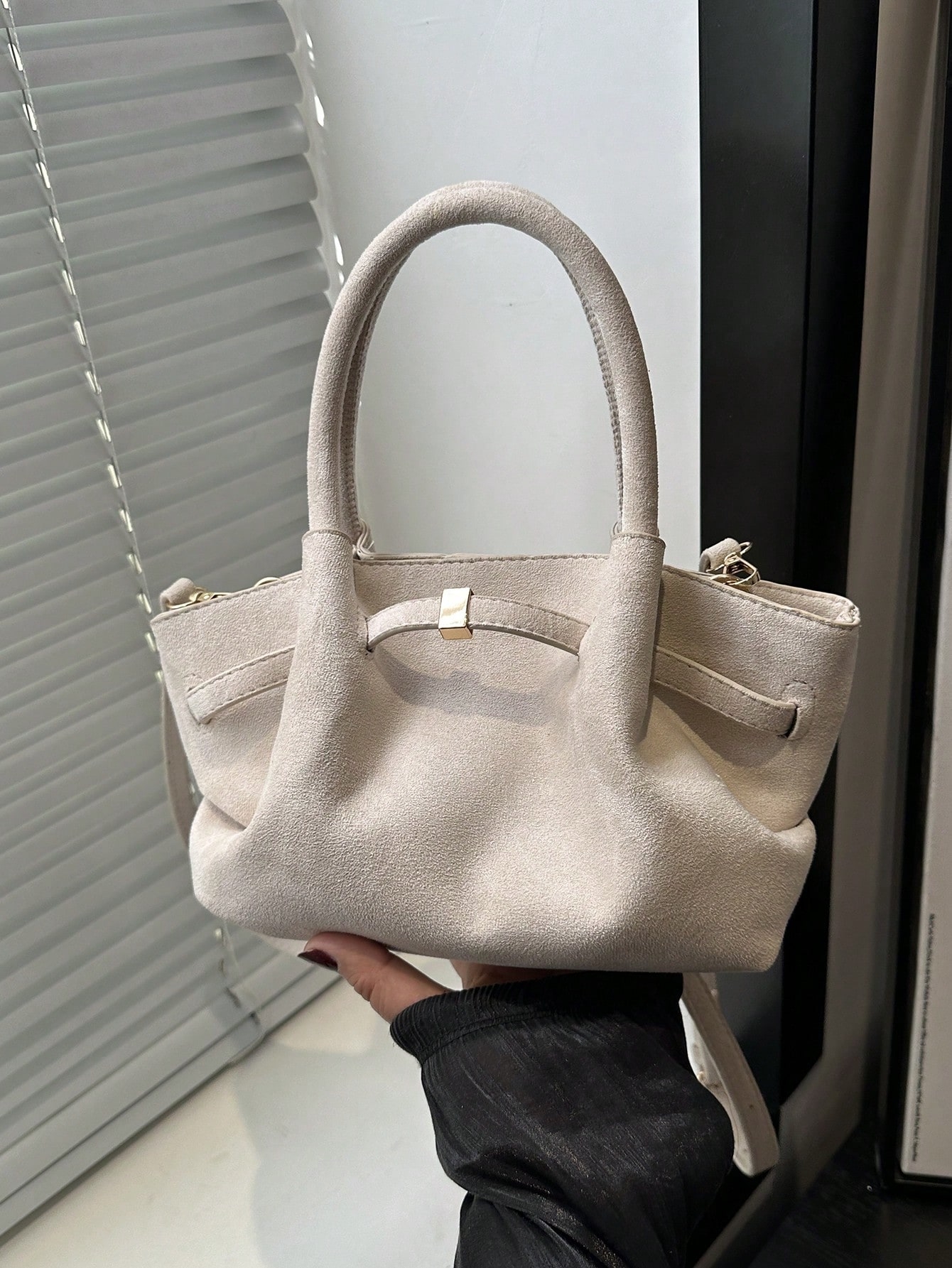 Beige Suede Shoulder Bag