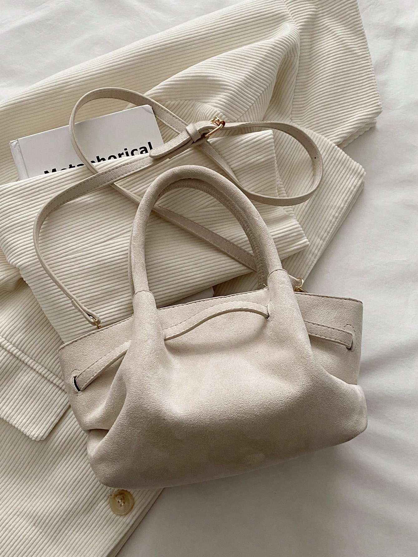 Beige Suede Shoulder Bag