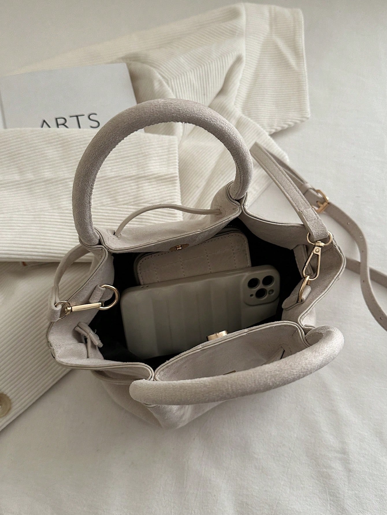 Beige Suede Shoulder Bag