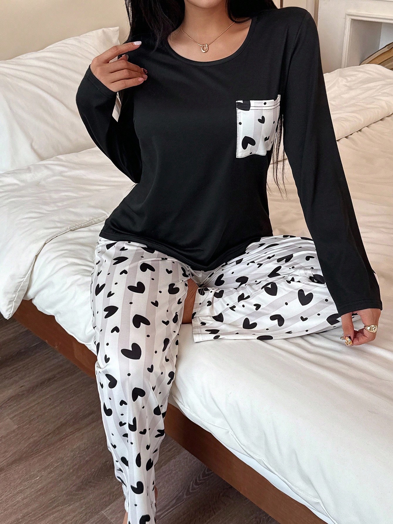 Heart Print Long Sleeve Pajama Set