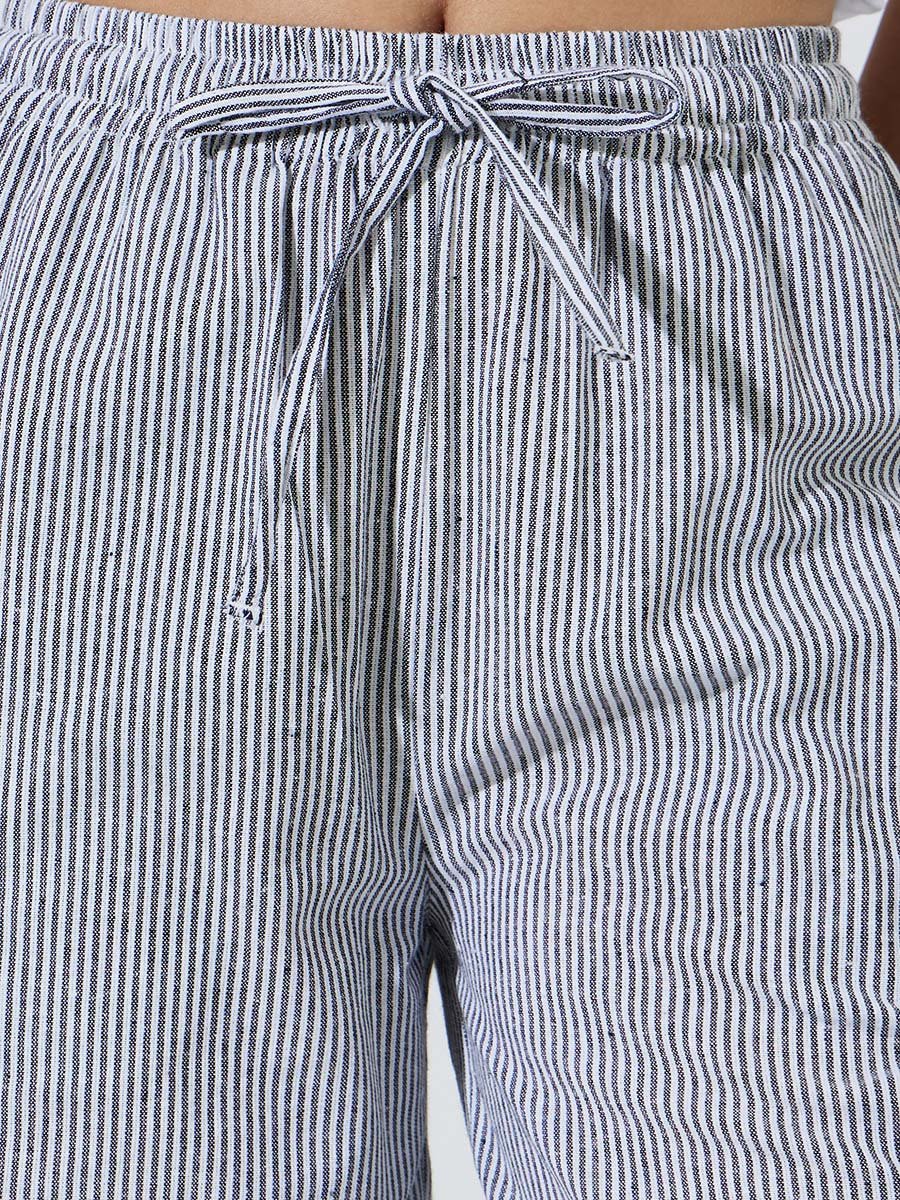 Charcoal Striped Wide-Leg Drawstring Pants