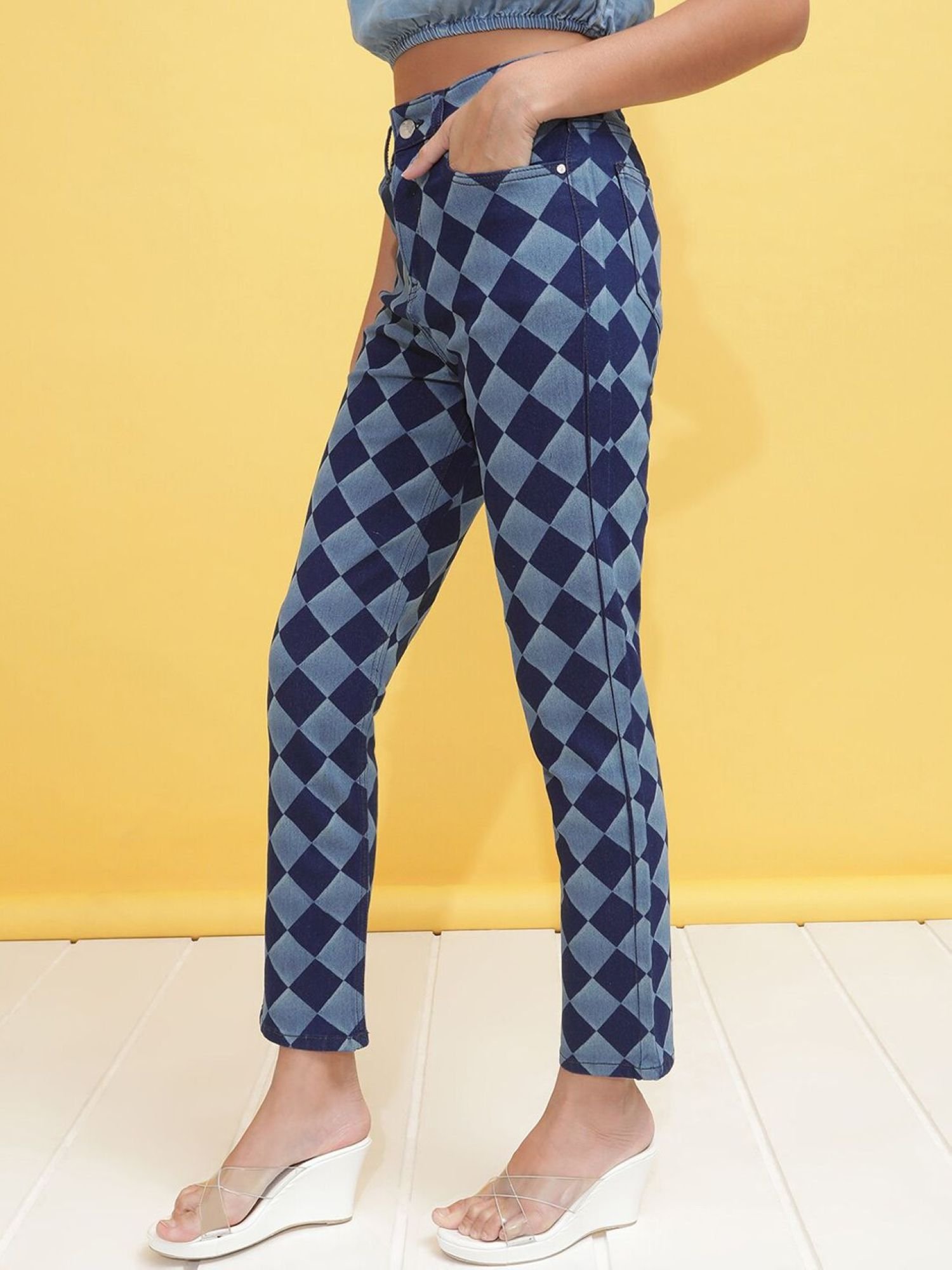 Blue Straight Fit High-Rise Stretchable Jeans