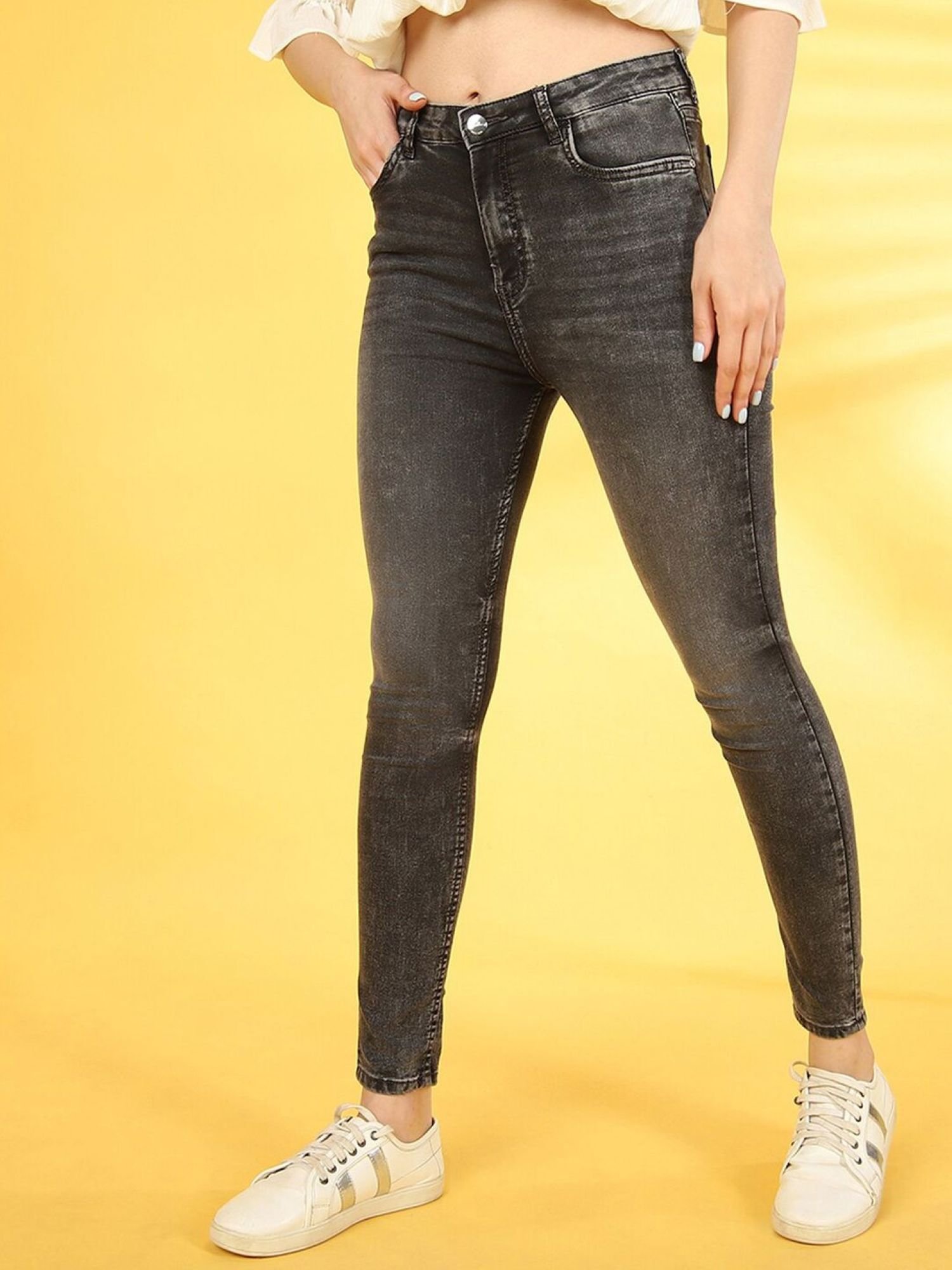 Grey Skinny Fit High-Rise Stretchable Jeans