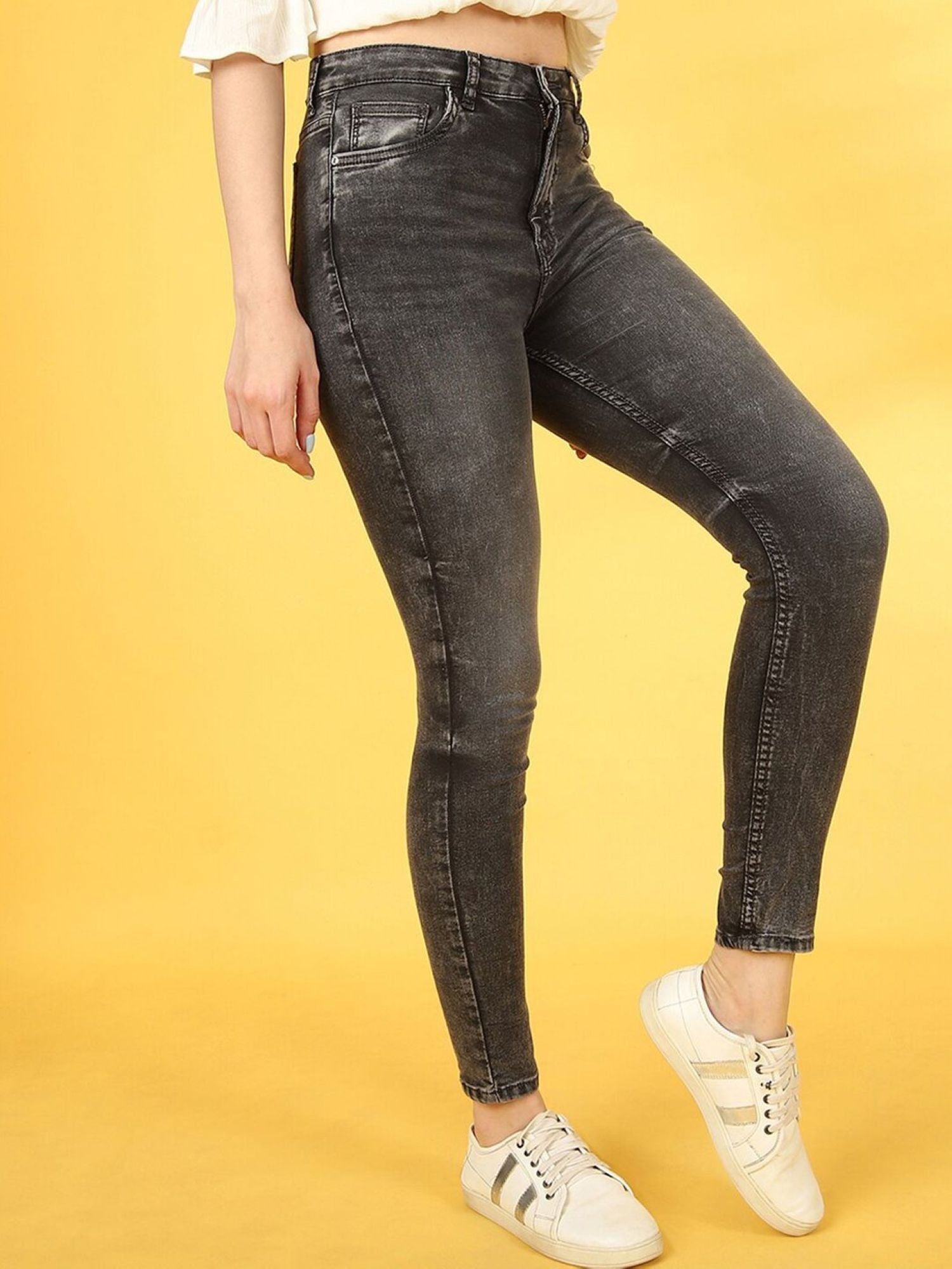 Grey Skinny Fit High-Rise Stretchable Jeans