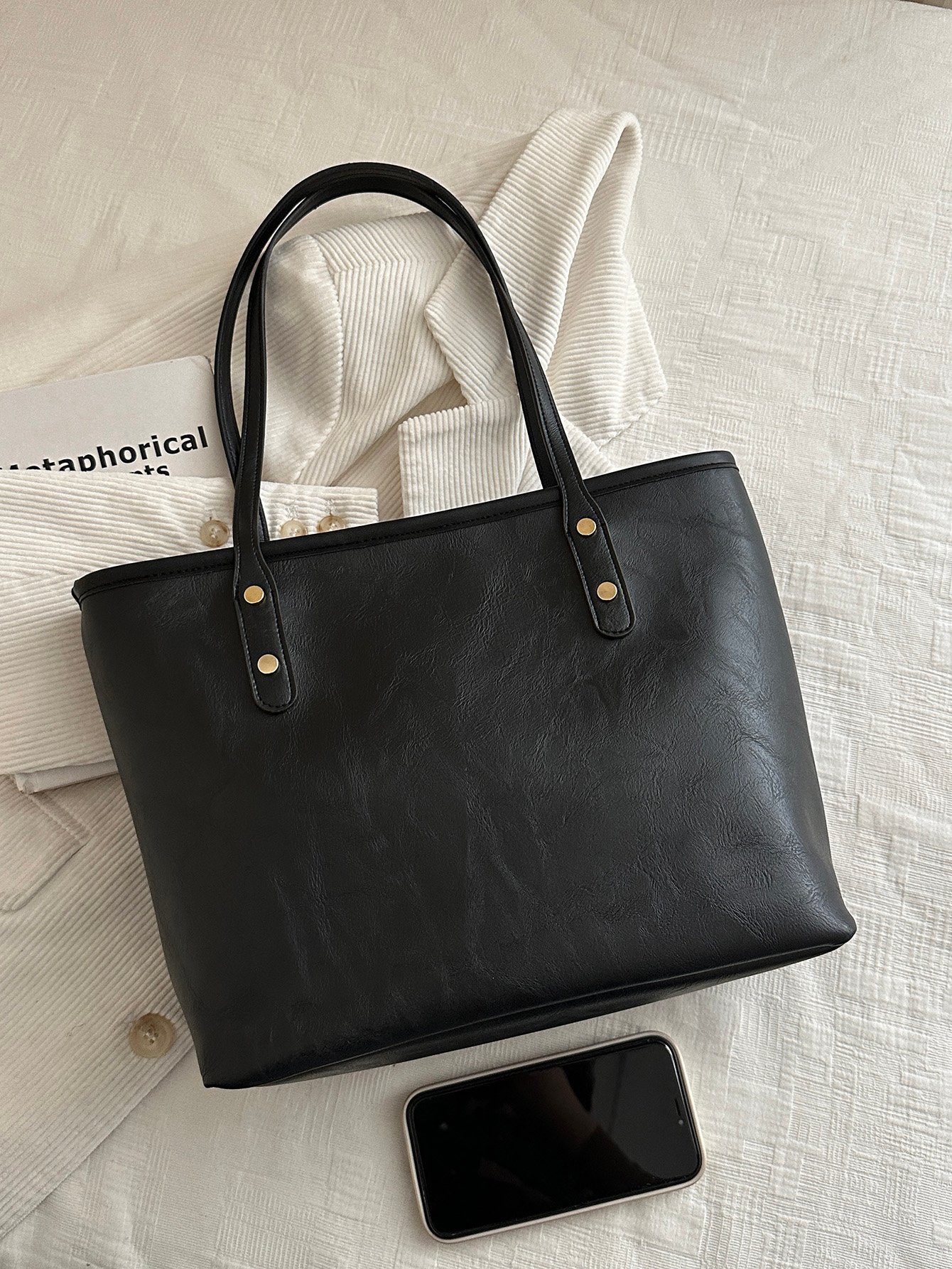 Black Tote Bag with Charm