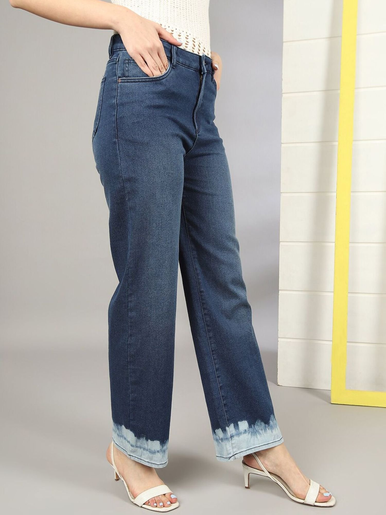 Blue Wide Leg High-Rise Stretchable Jeans