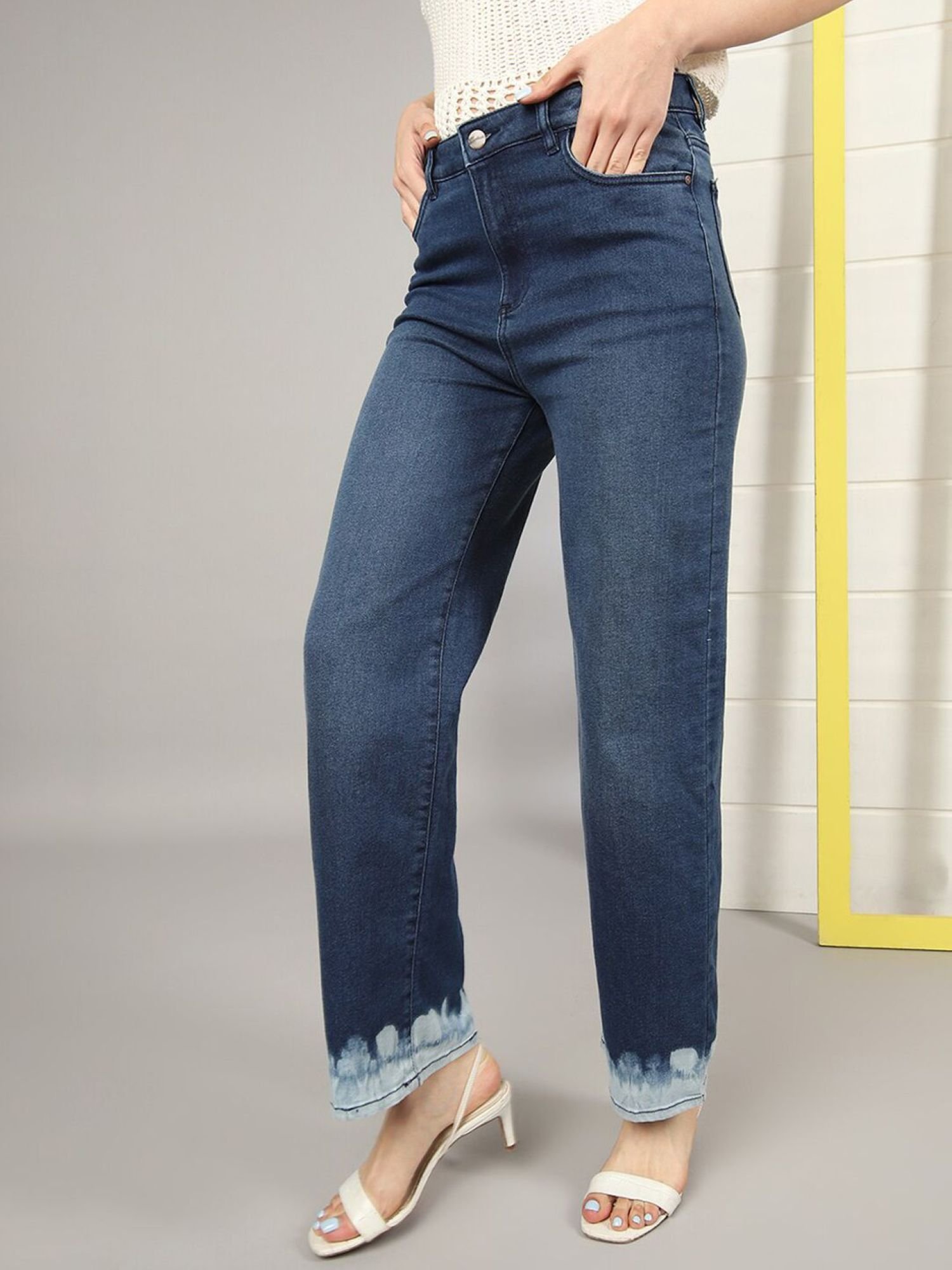 Blue Wide Leg High-Rise Stretchable Jeans