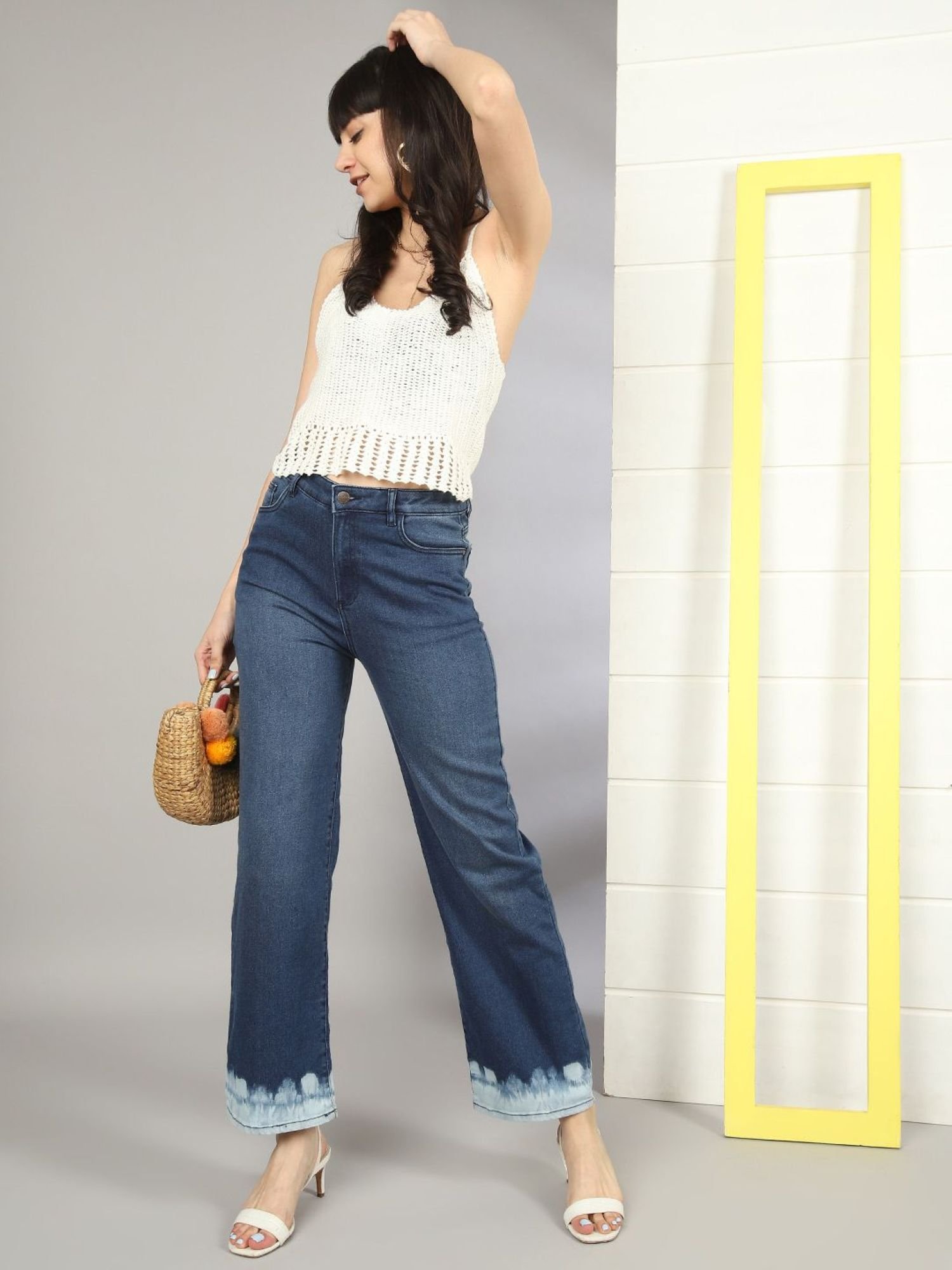 Blue Wide Leg High-Rise Stretchable Jeans