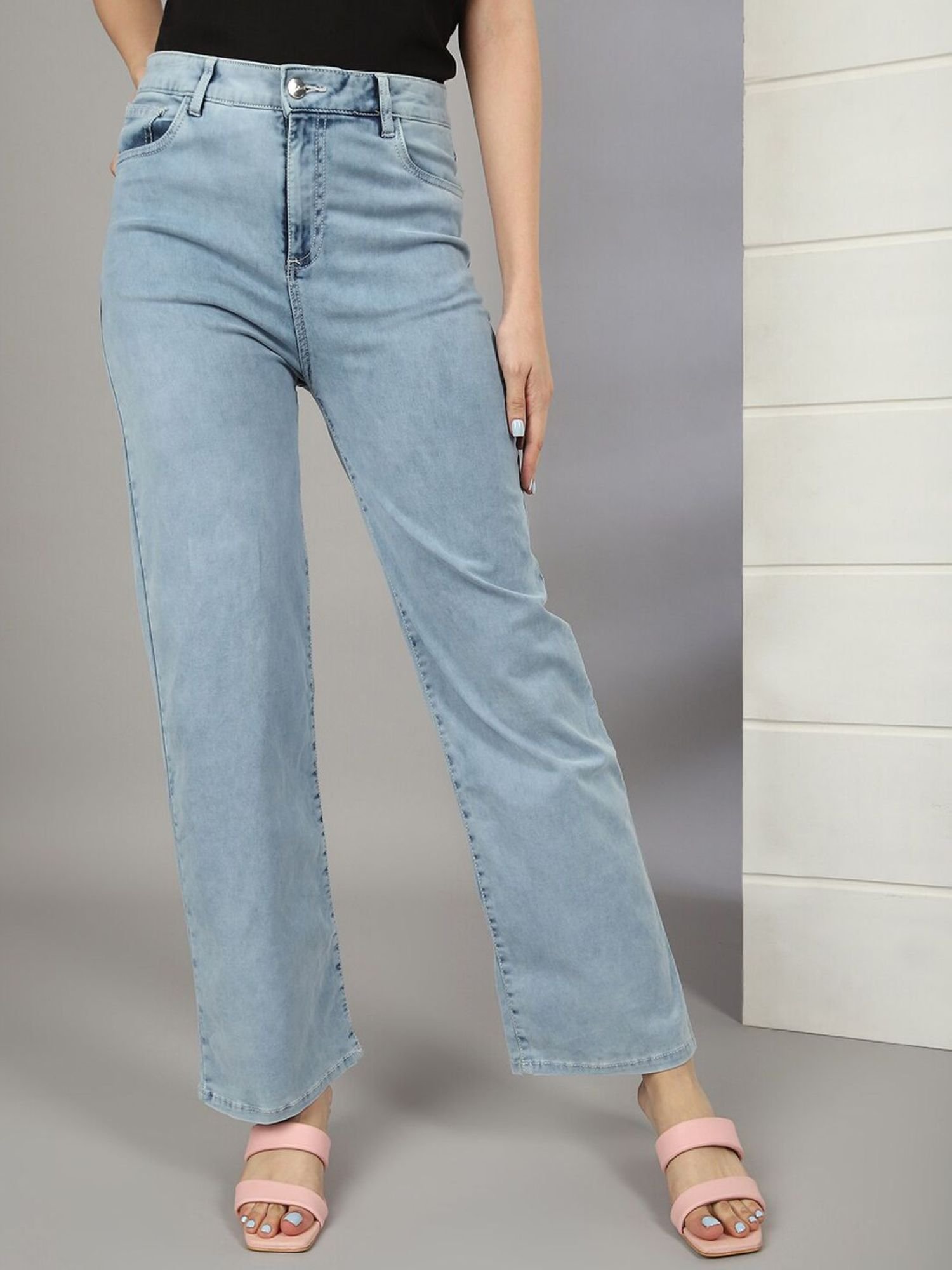 Blue Wide Leg High-Rise Stretchable Jeans