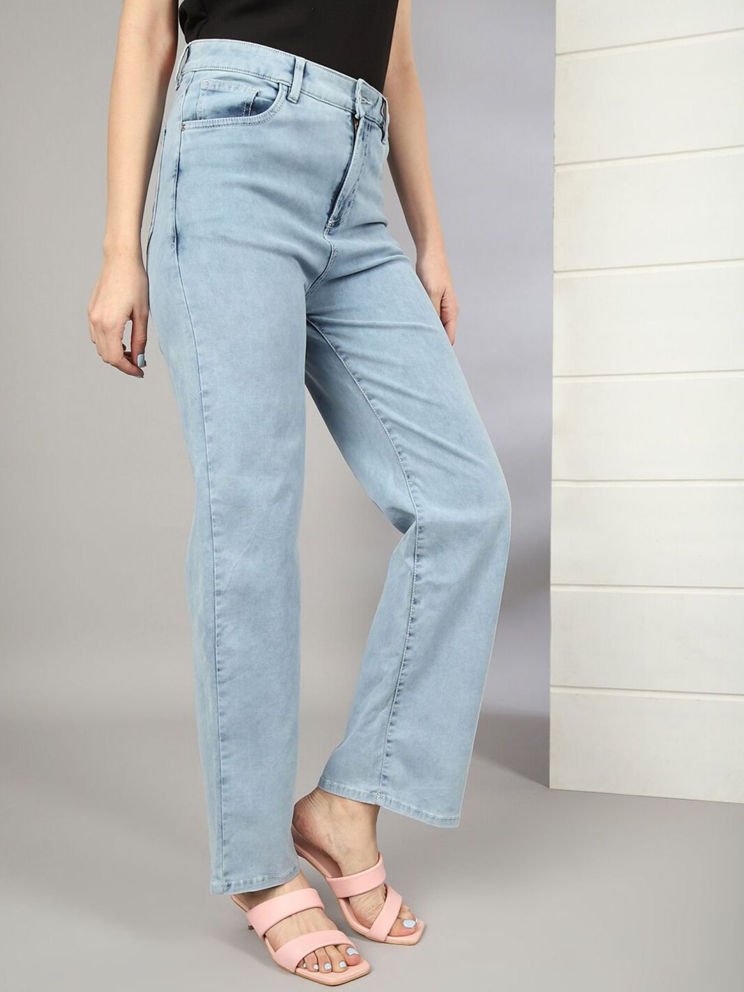 Blue Wide Leg High-Rise Stretchable Jeans