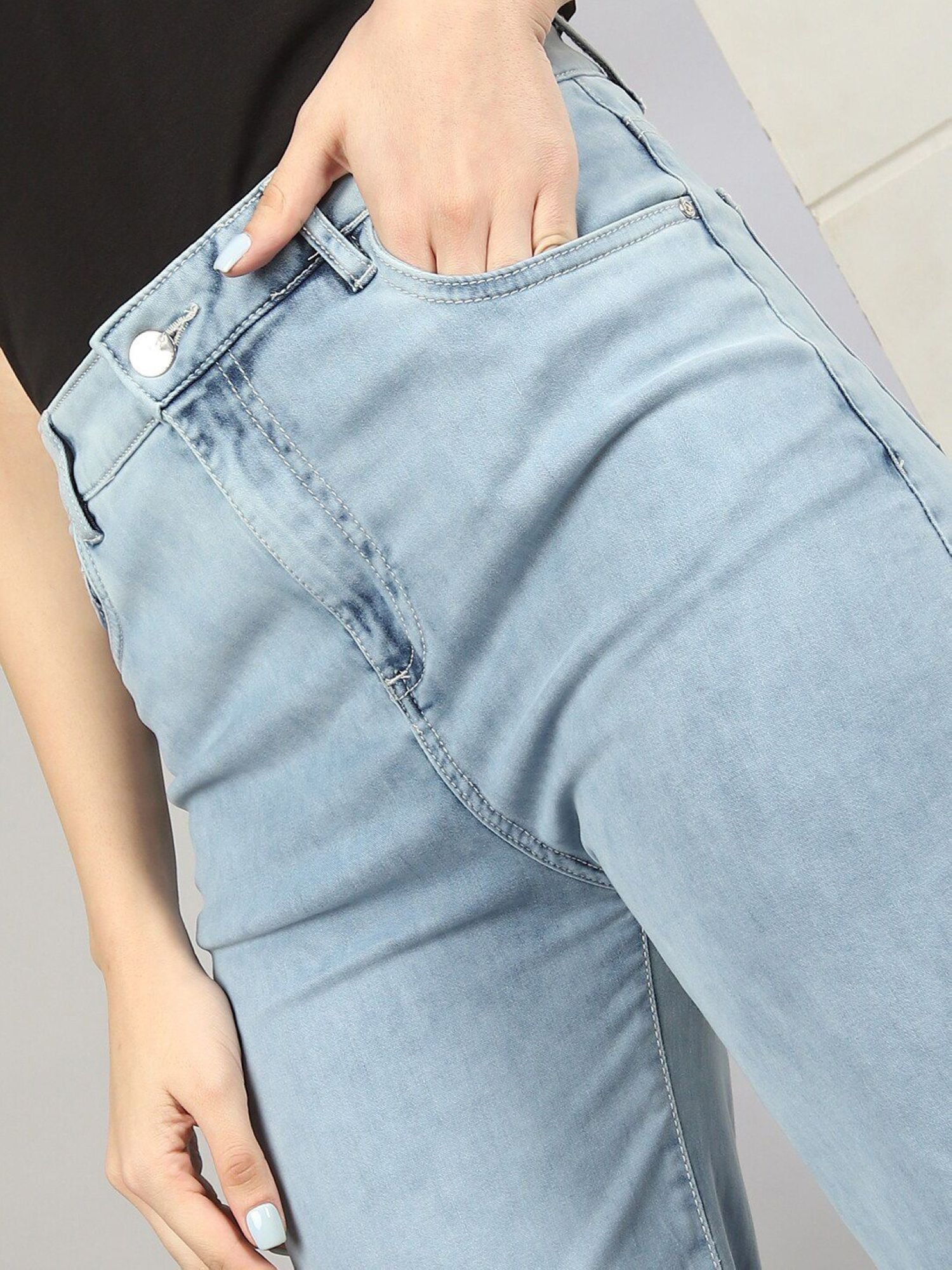 Blue Wide Leg High-Rise Stretchable Jeans