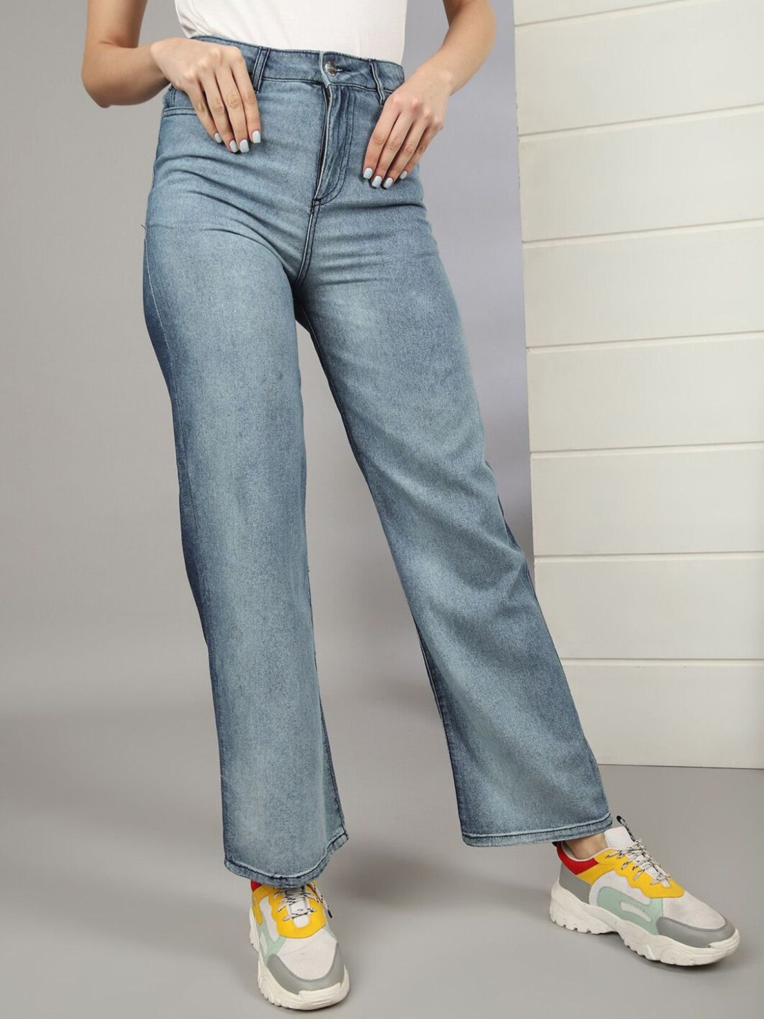 Blue High-Rise Wide Leg Jeans
