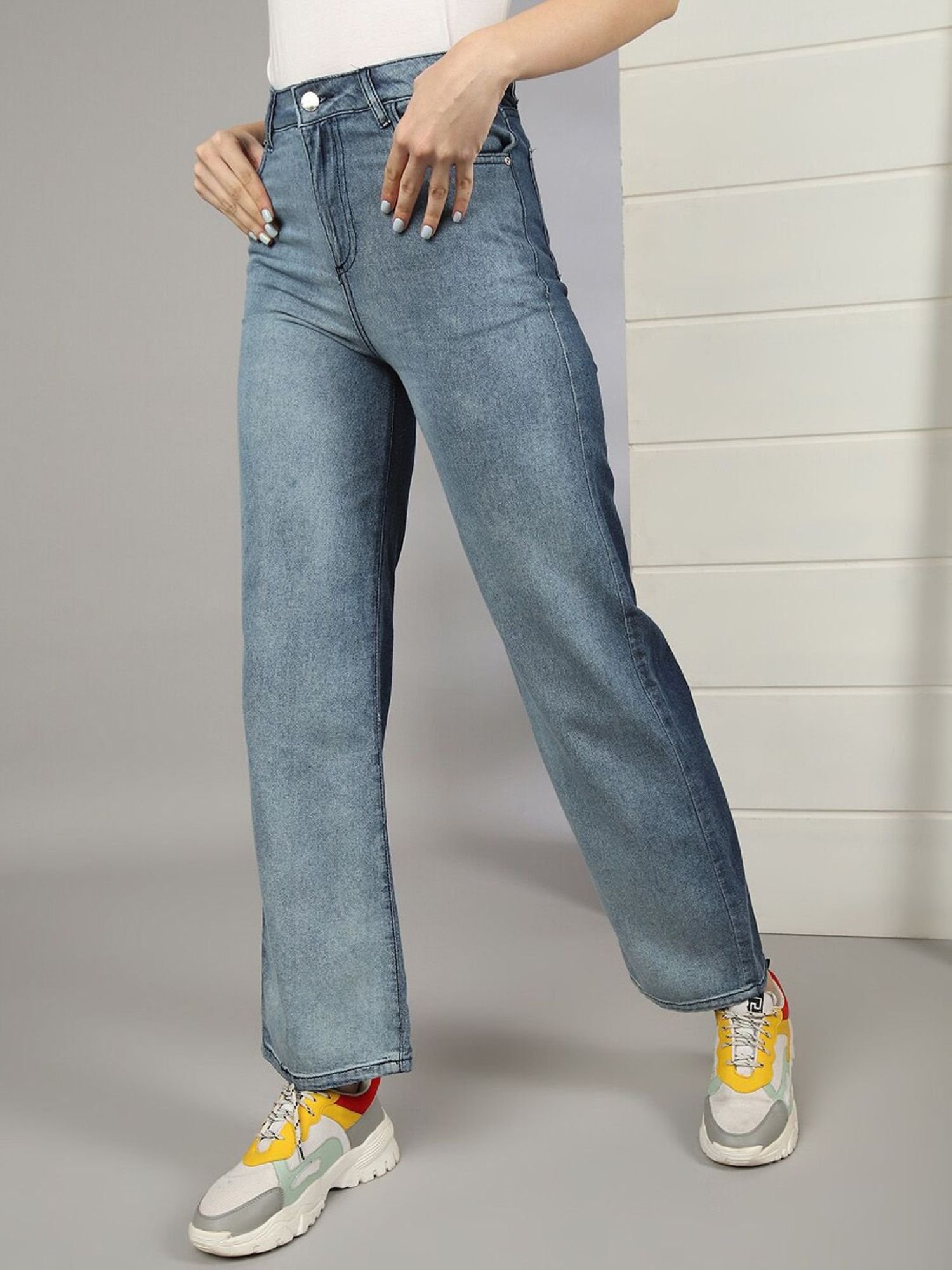 Blue High-Rise Wide Leg Jeans