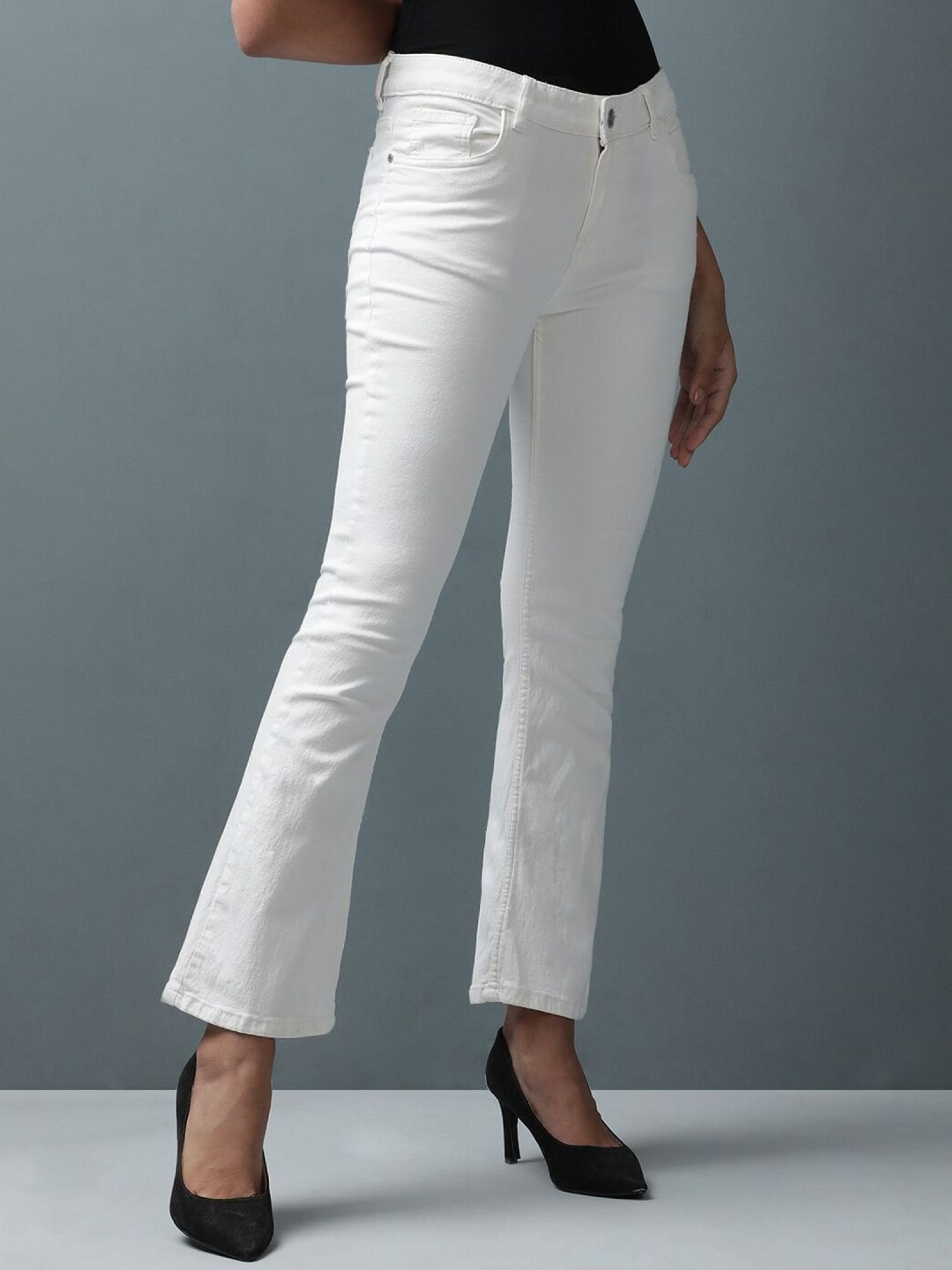 White Bootcut High-Rise Stretchable Jeans
