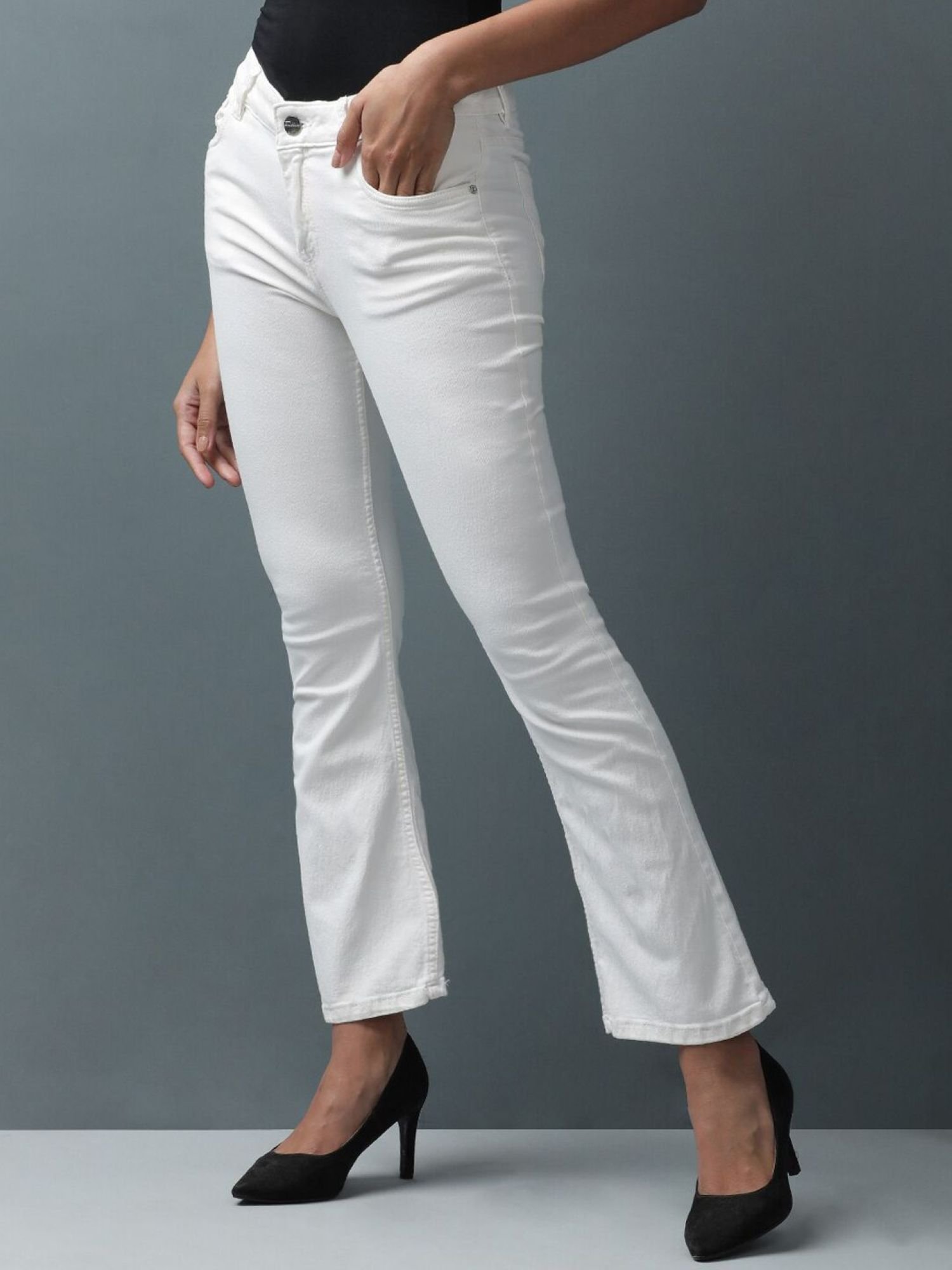 White Bootcut High-Rise Stretchable Jeans