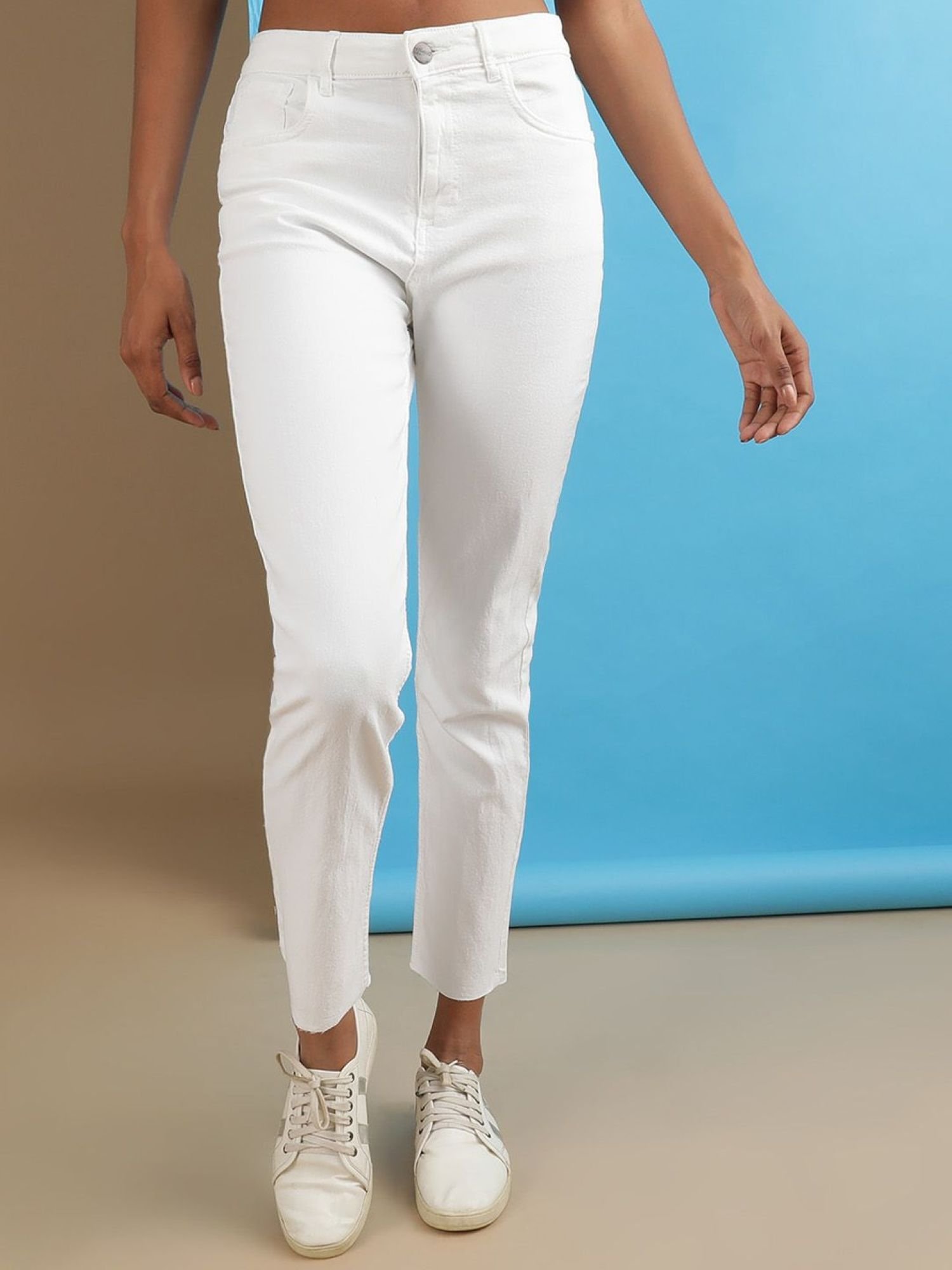 White Straight Fit High-Rise Stretchable Jeans