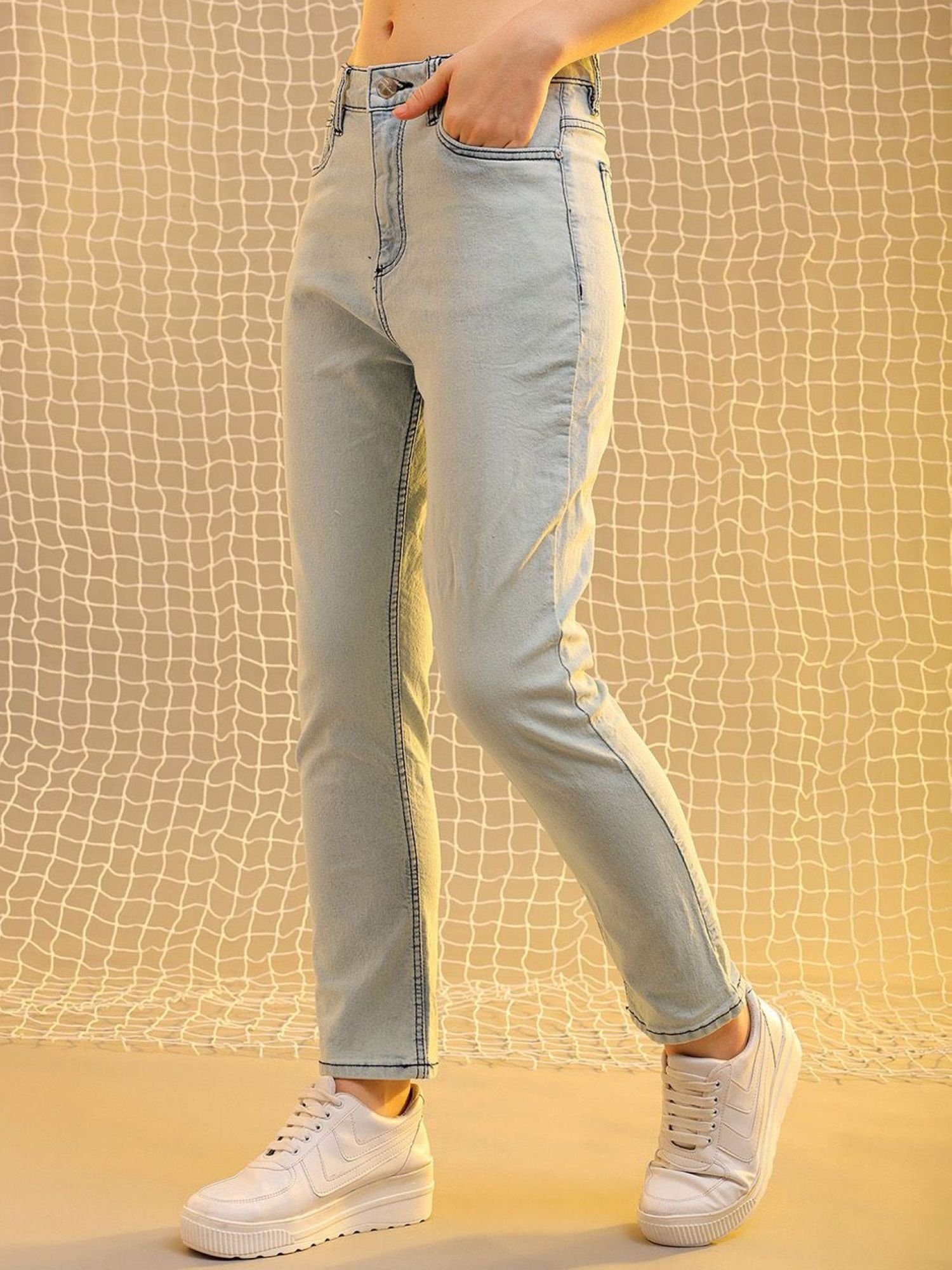 Blue Straight Fit High-Rise Stretchable Jeans