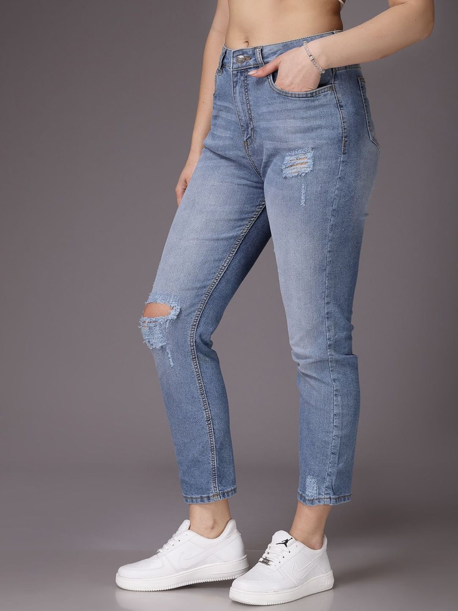 Blue Straight Fit High-Rise Stretchable Jeans