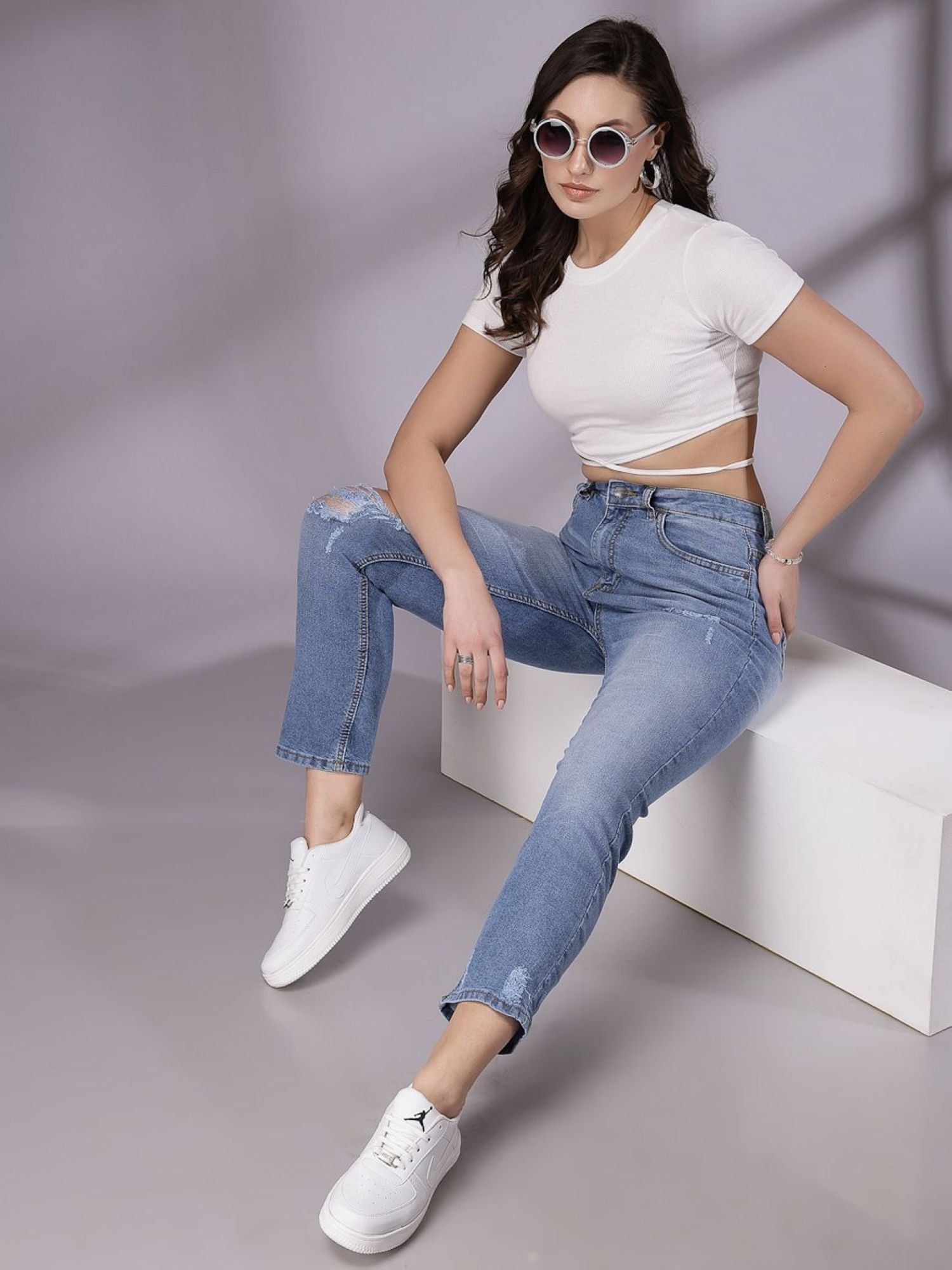 Blue Straight Fit High-Rise Stretchable Jeans