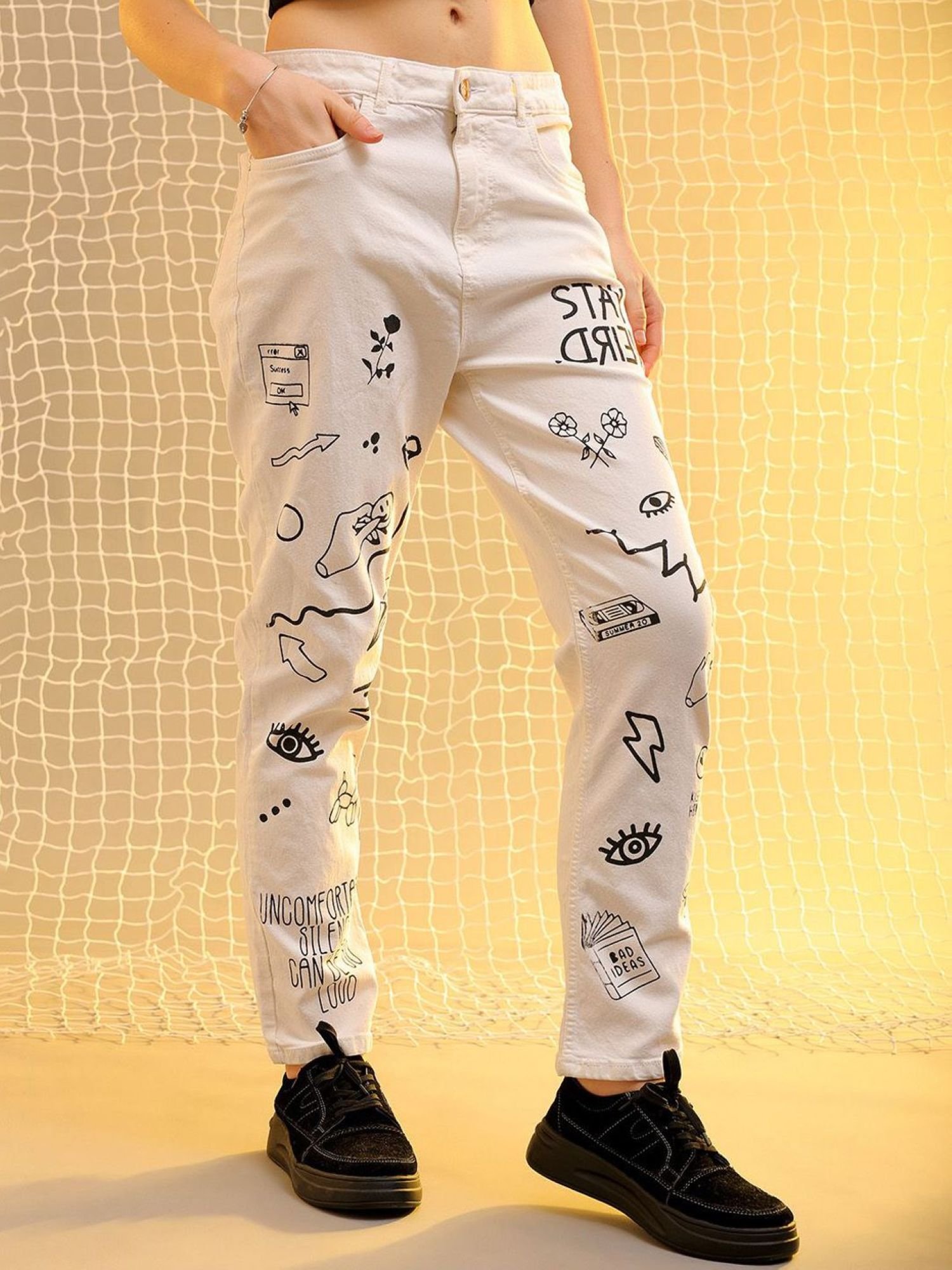White Straight Fit High-Rise Stretchable Jeans