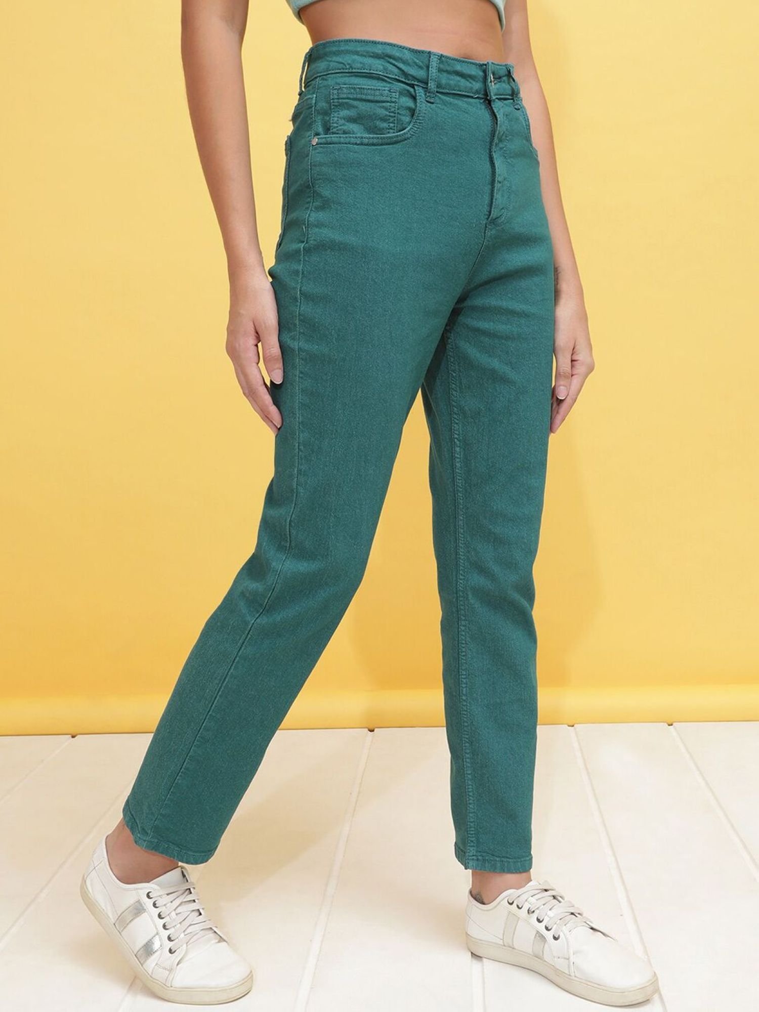 Green Straight Fit High-Rise Stretchable Jeans