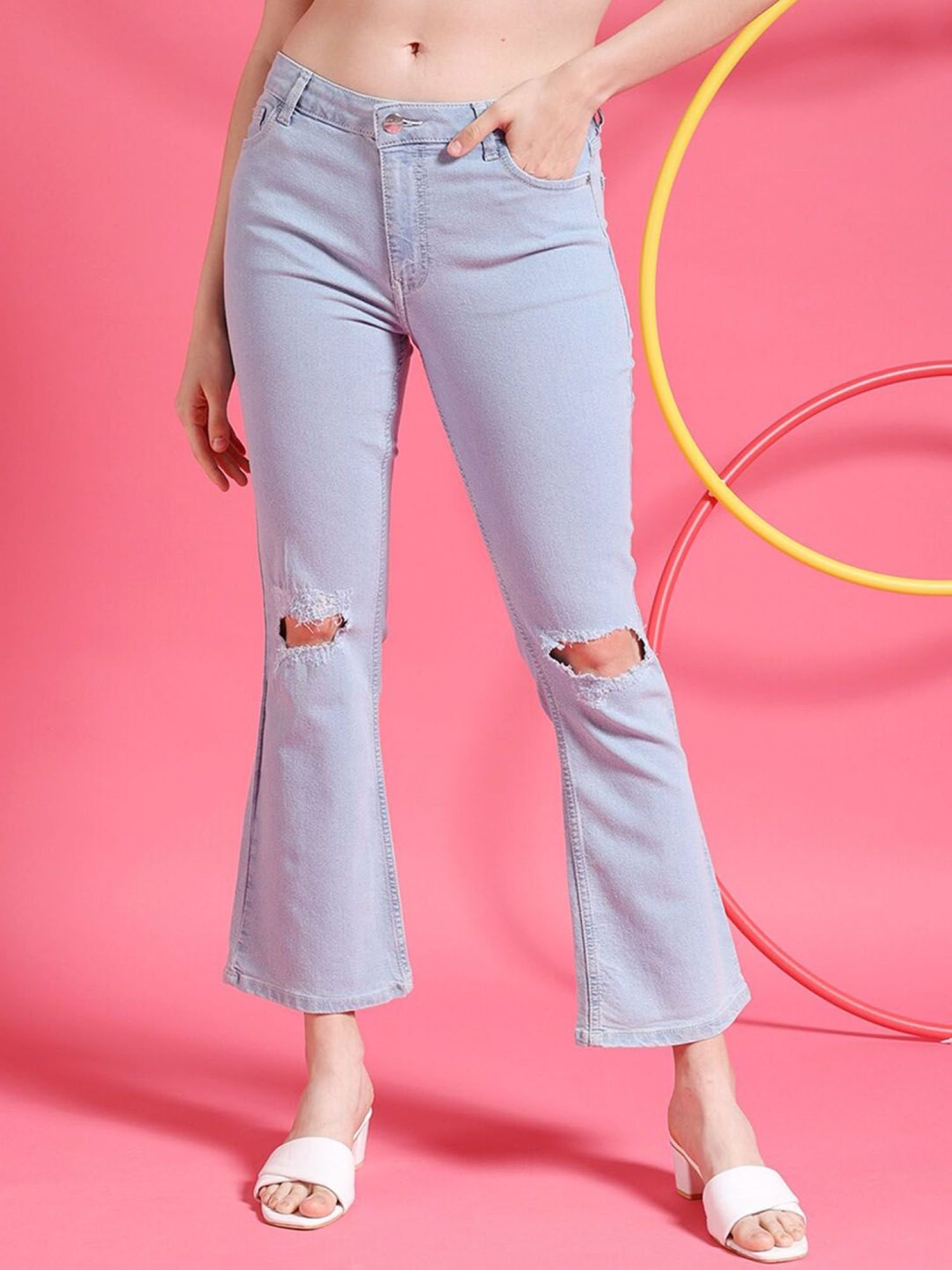 Blue Bootcut High-Rise Stretchable Jeans