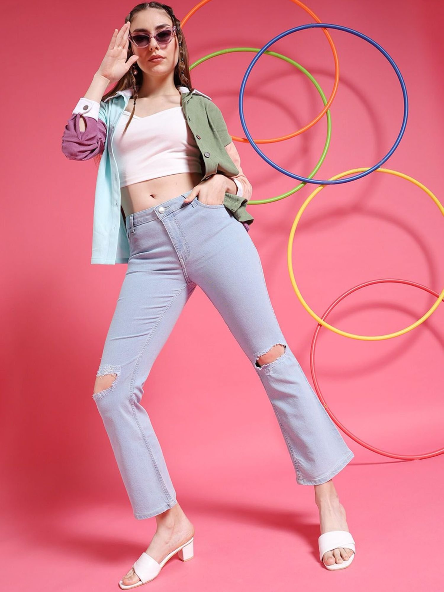 Blue Bootcut High-Rise Stretchable Jeans