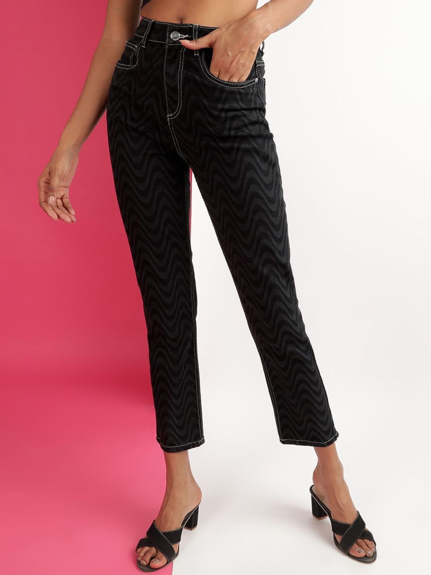 Grey Straight Fit High-Rise Stretchable Jeans