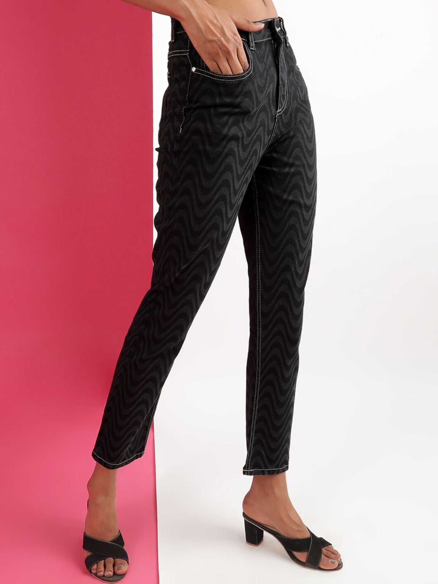 Grey Straight Fit High-Rise Stretchable Jeans