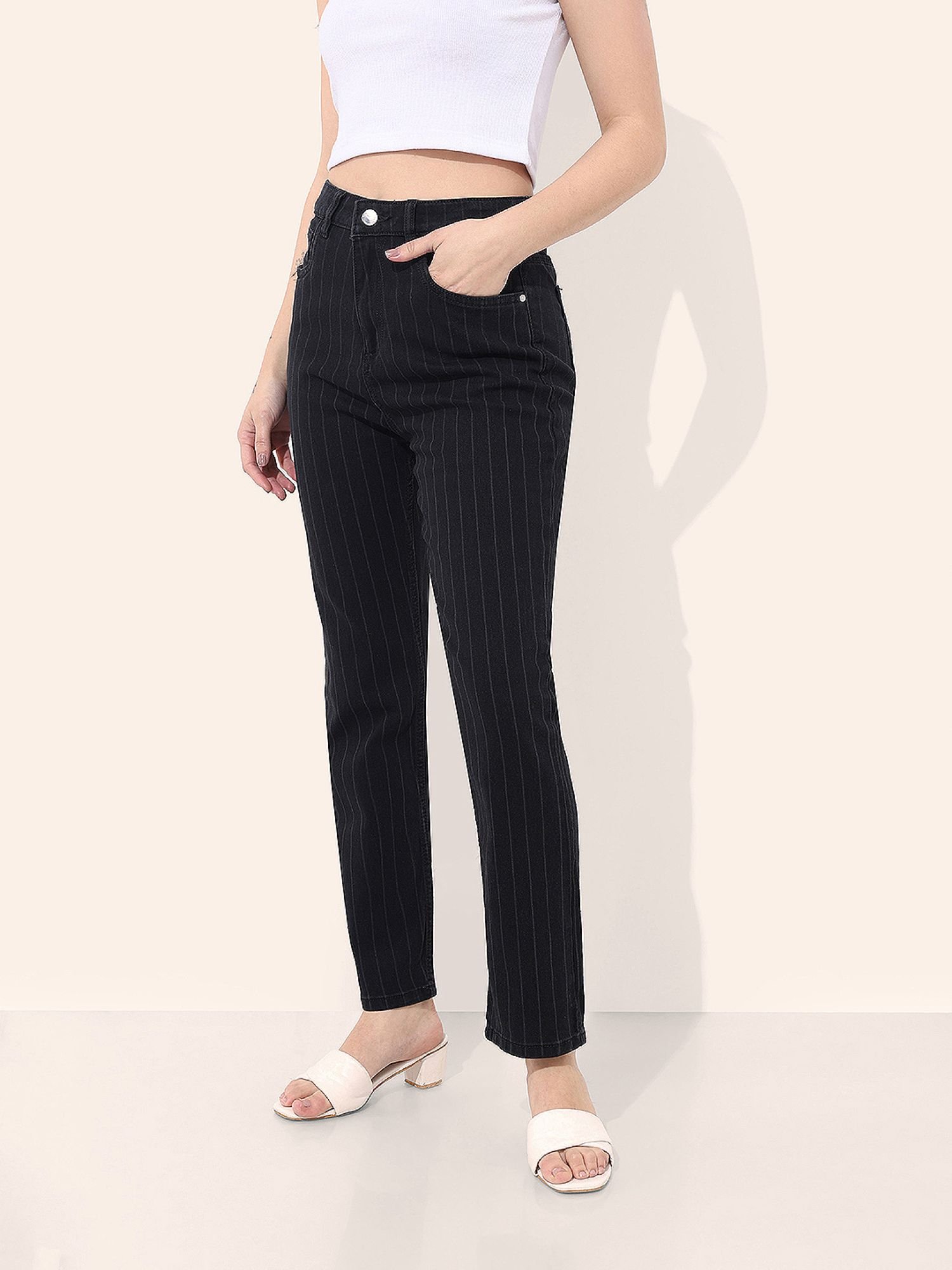 Black Straight Fit High-Rise Stretchable Jeans