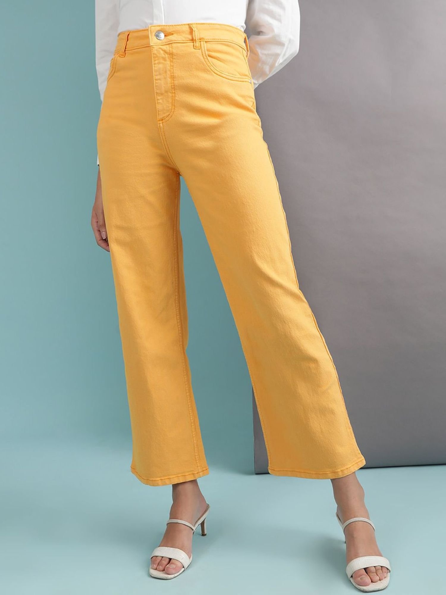 Yellow Wide Leg High-Rise Stretchable Jeans
