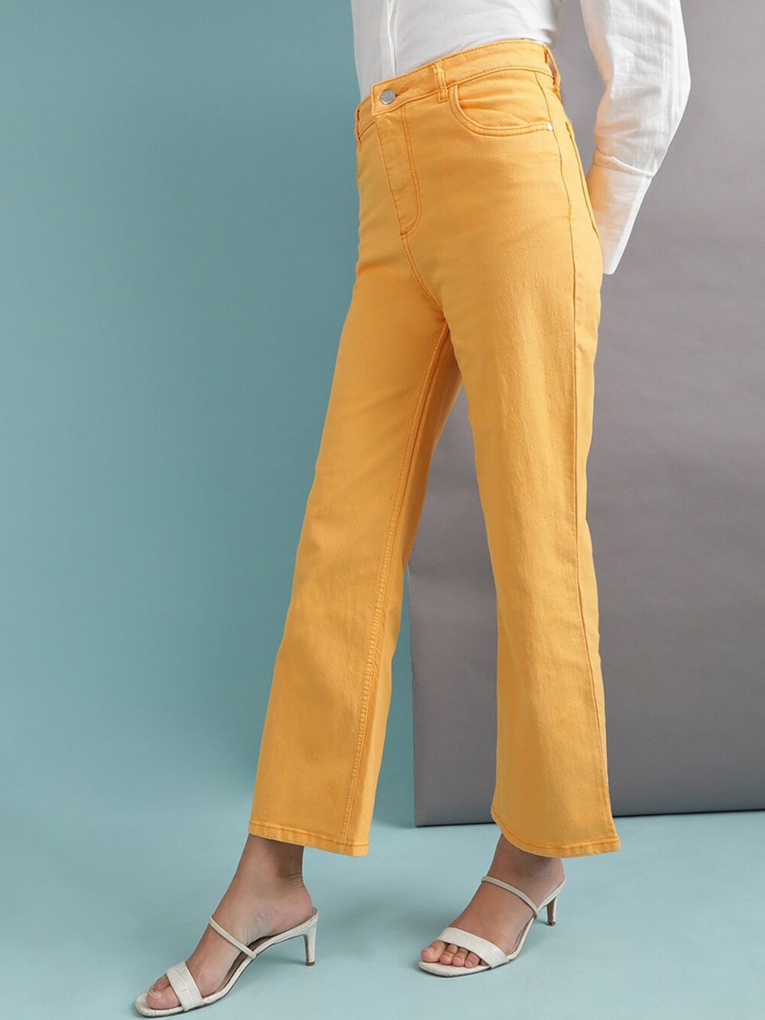 Yellow Wide Leg High-Rise Stretchable Jeans