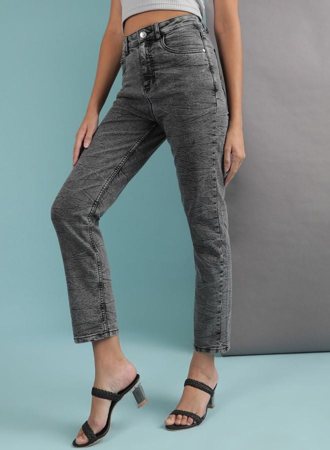 Grey Straight Fit High-Rise Stretchable Jeans