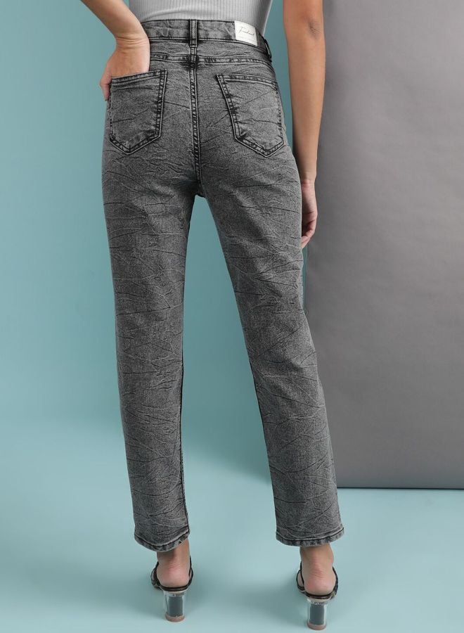 Grey Straight Fit High-Rise Stretchable Jeans