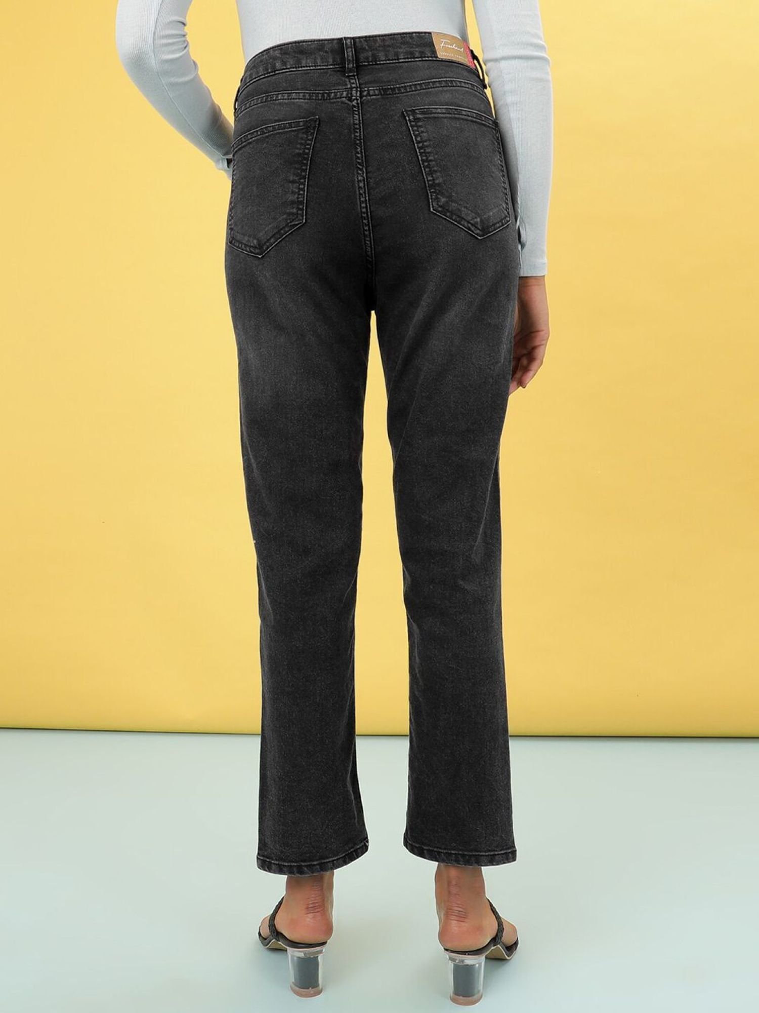 Grey Straight Fit High-Rise Stretchable Jeans