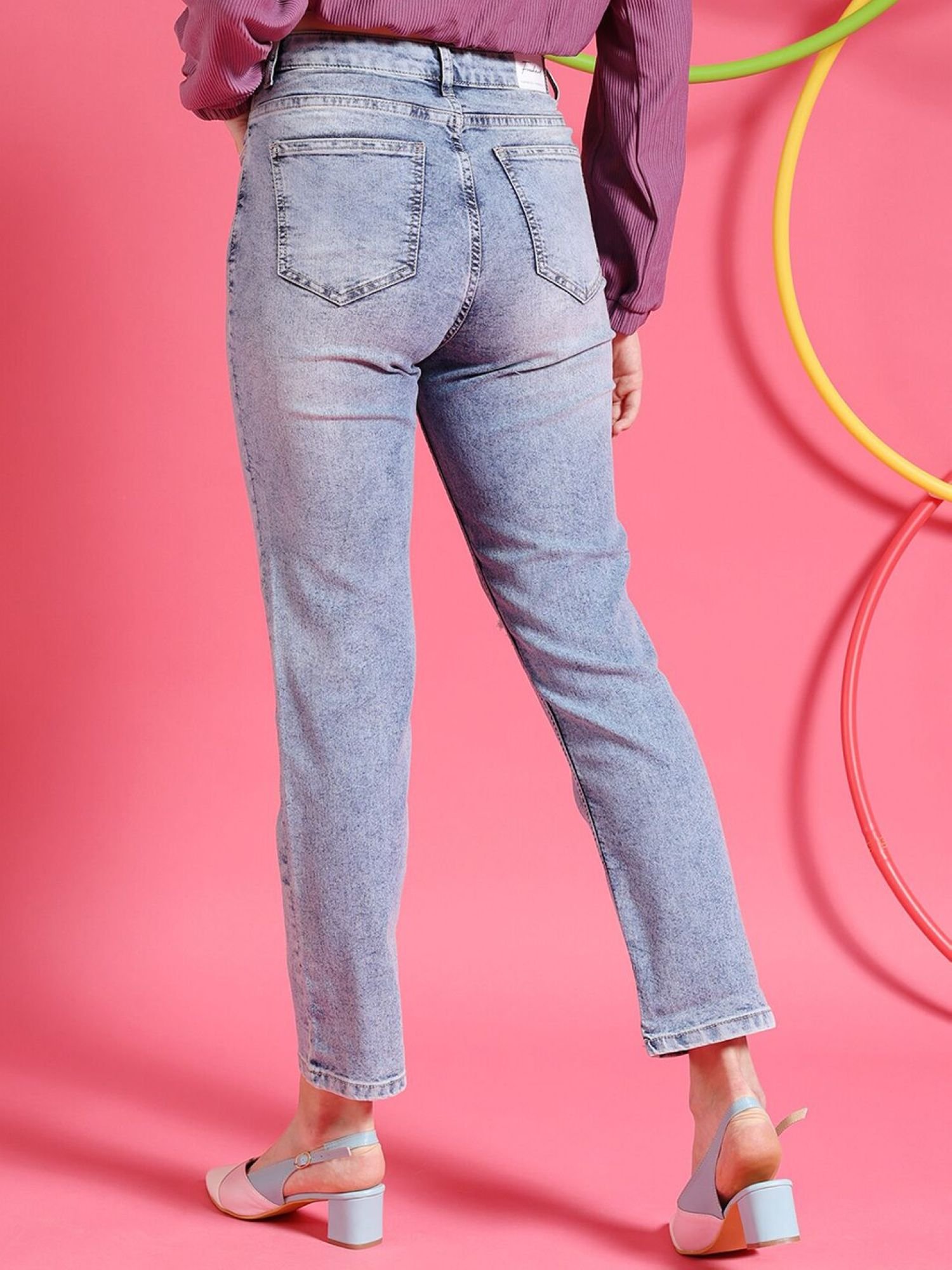 Blue Straight Fit High-Rise Stretchable Jeans