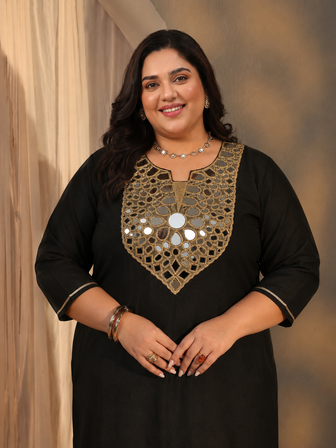Plus Size Embellished Silk Blend Straight Kurta and Straight Pants Set