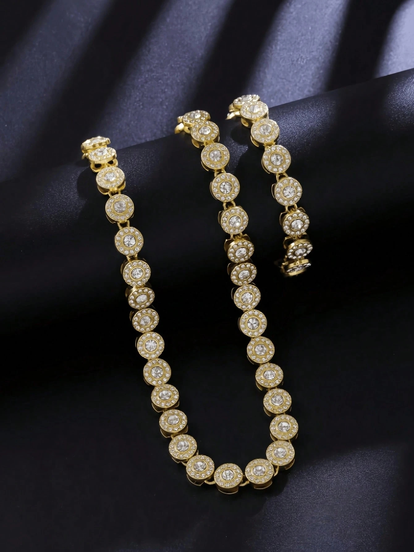 Golden Rhinestone Chain Necklace and Bracelet Set 2-Piece