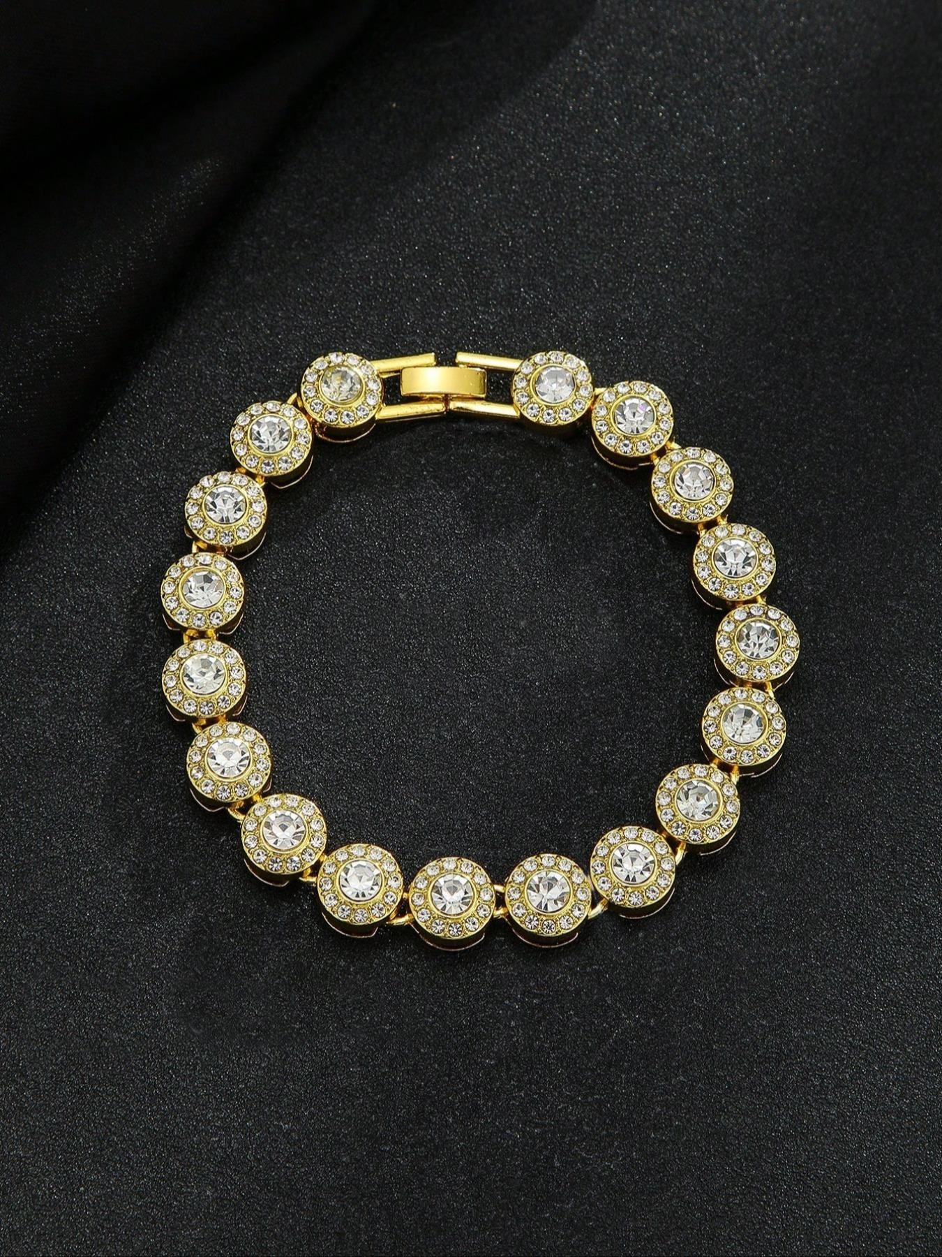 Golden Rhinestone Chain Necklace and Bracelet Set 2-Piece