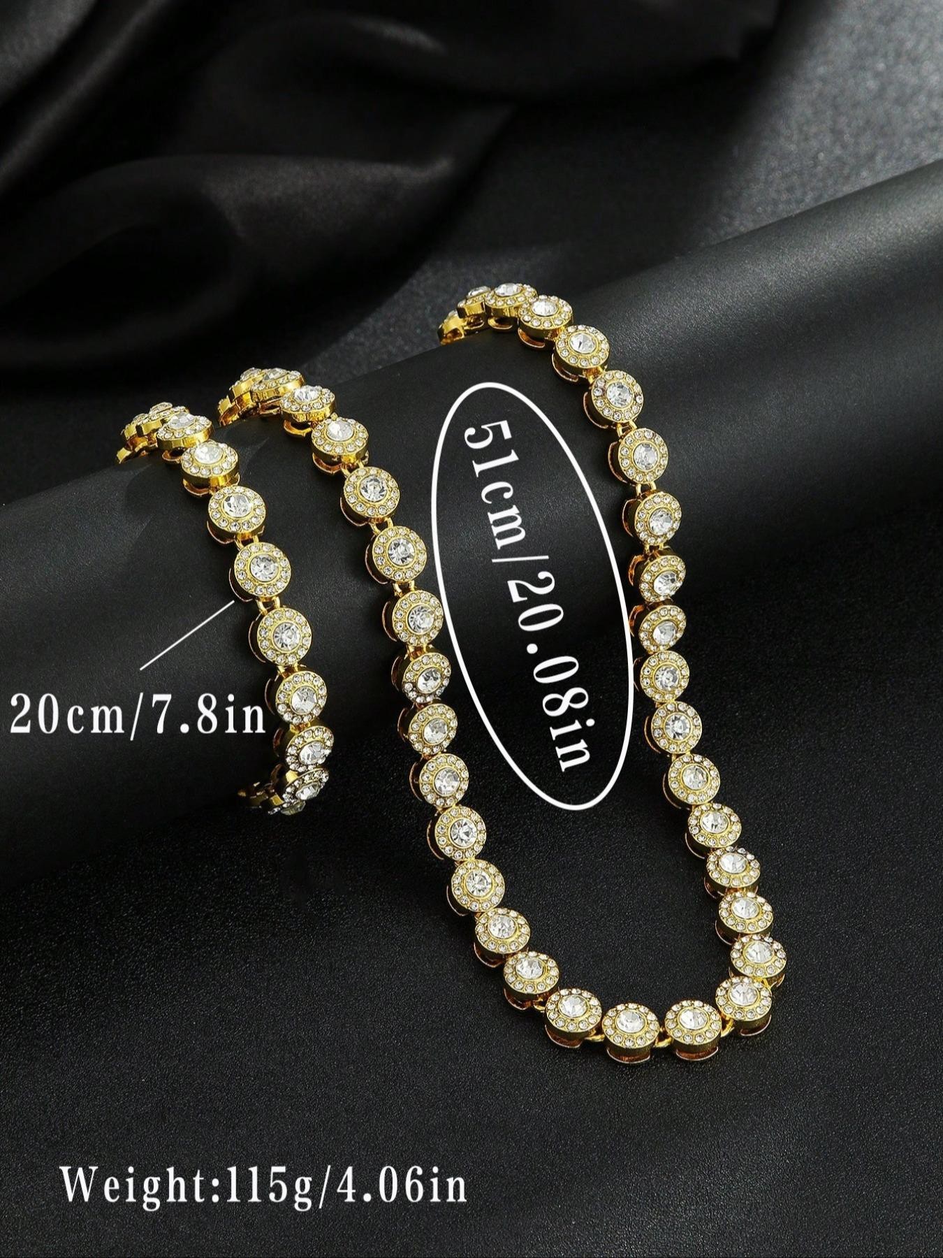 Golden Rhinestone Chain Necklace and Bracelet Set 2-Piece