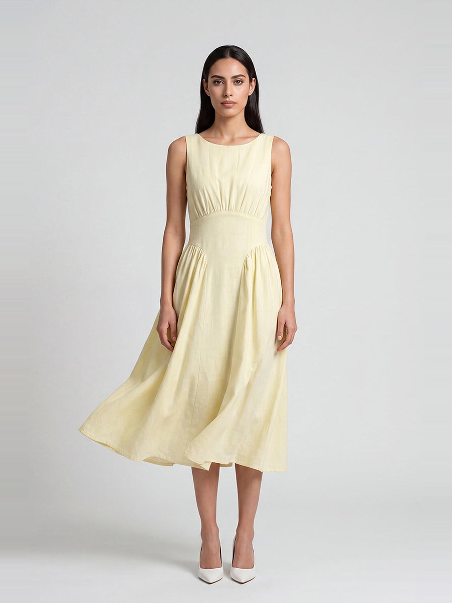 Sleeveless Gathered Waist Dress