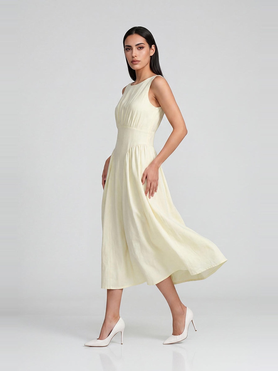 Sleeveless Gathered Waist Dress