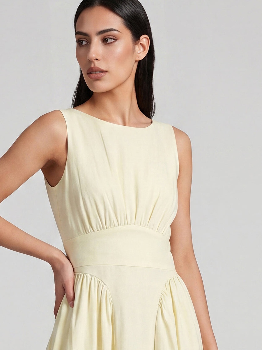 Sleeveless Gathered Waist Dress