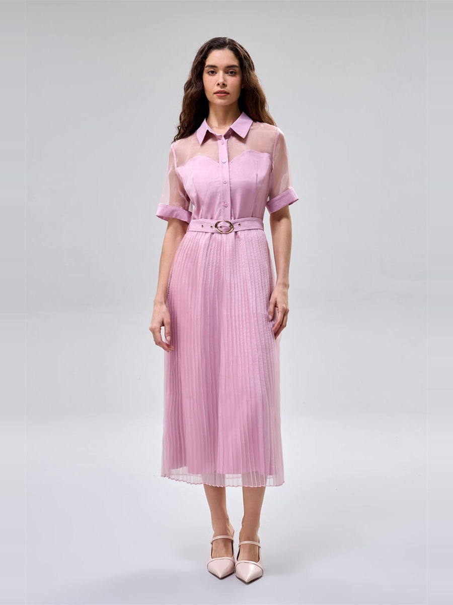 Pleated Midi Shirt Dress