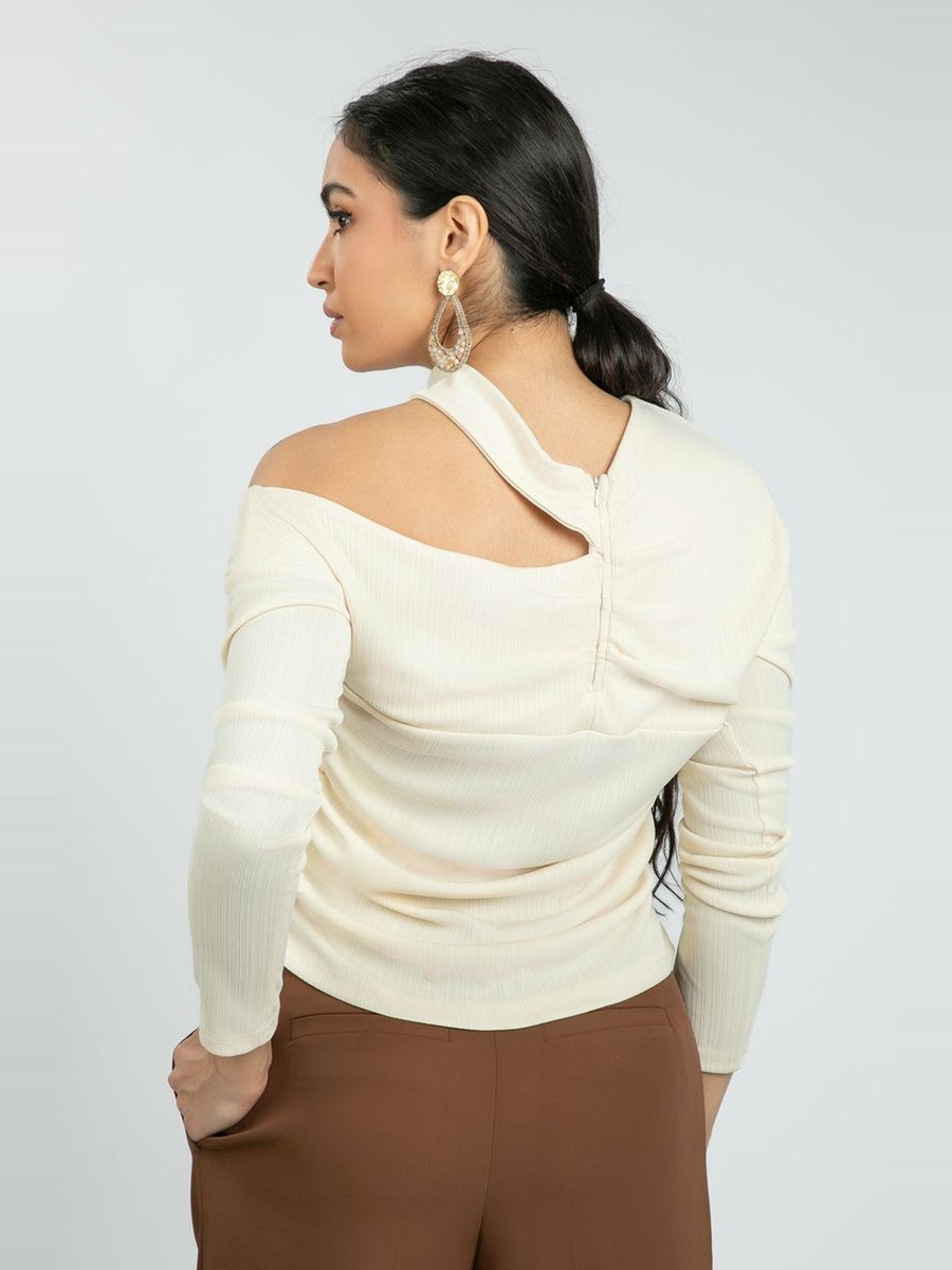 Women Ruched Cut Out Shoulder Blouse