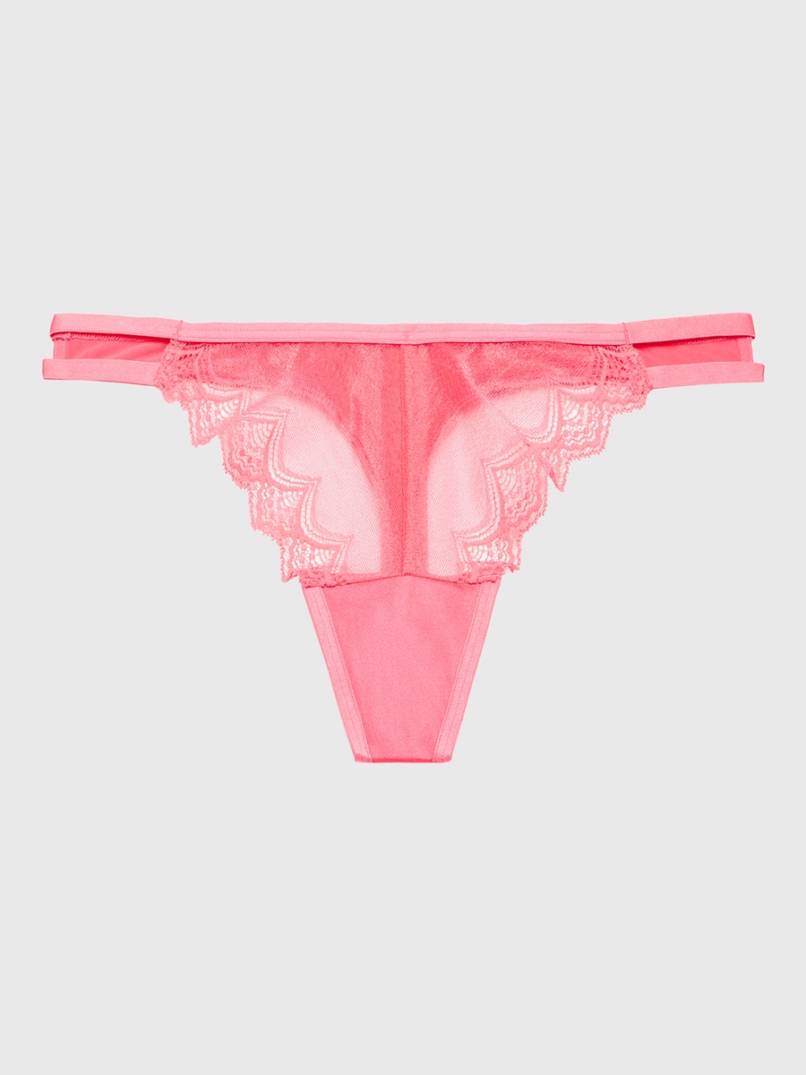 Pink Lace Trim Thong