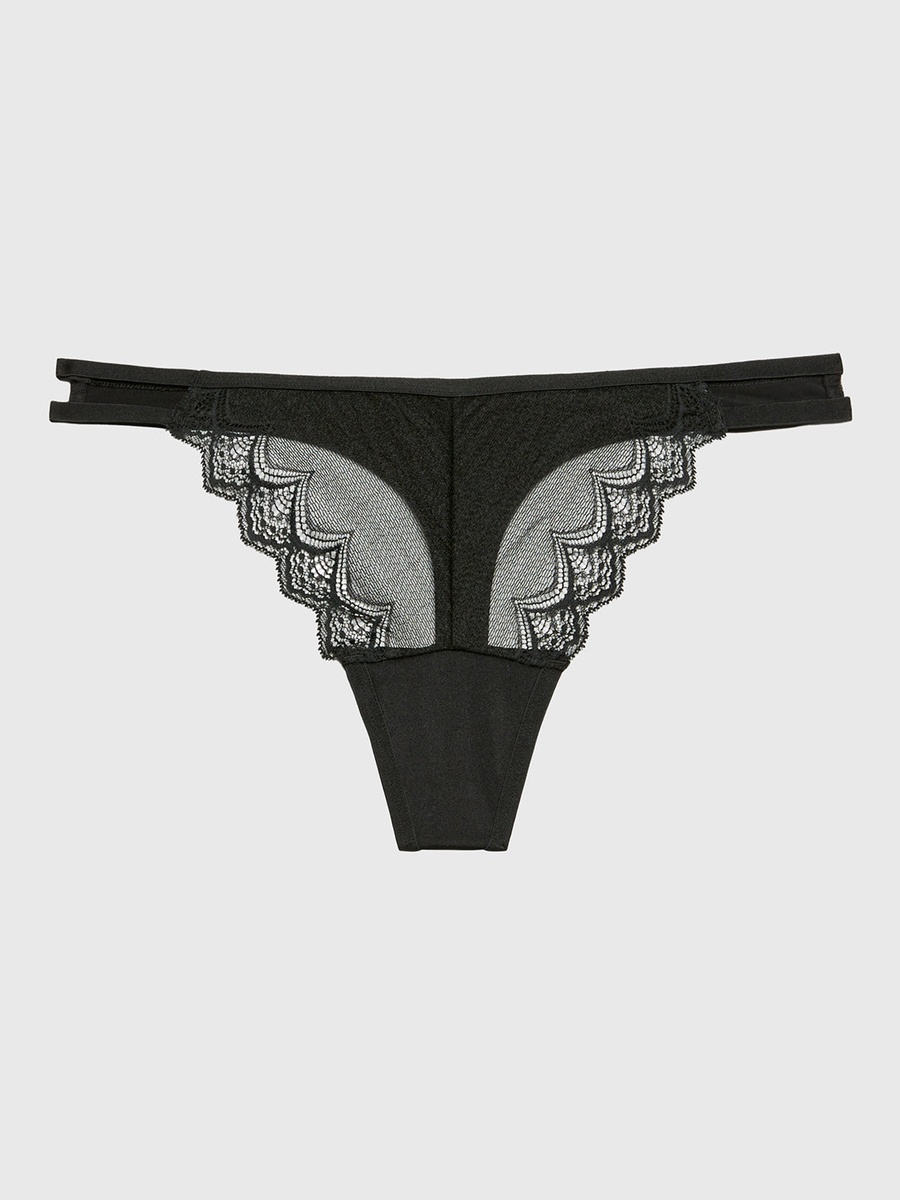 Black Lace Trim Thong